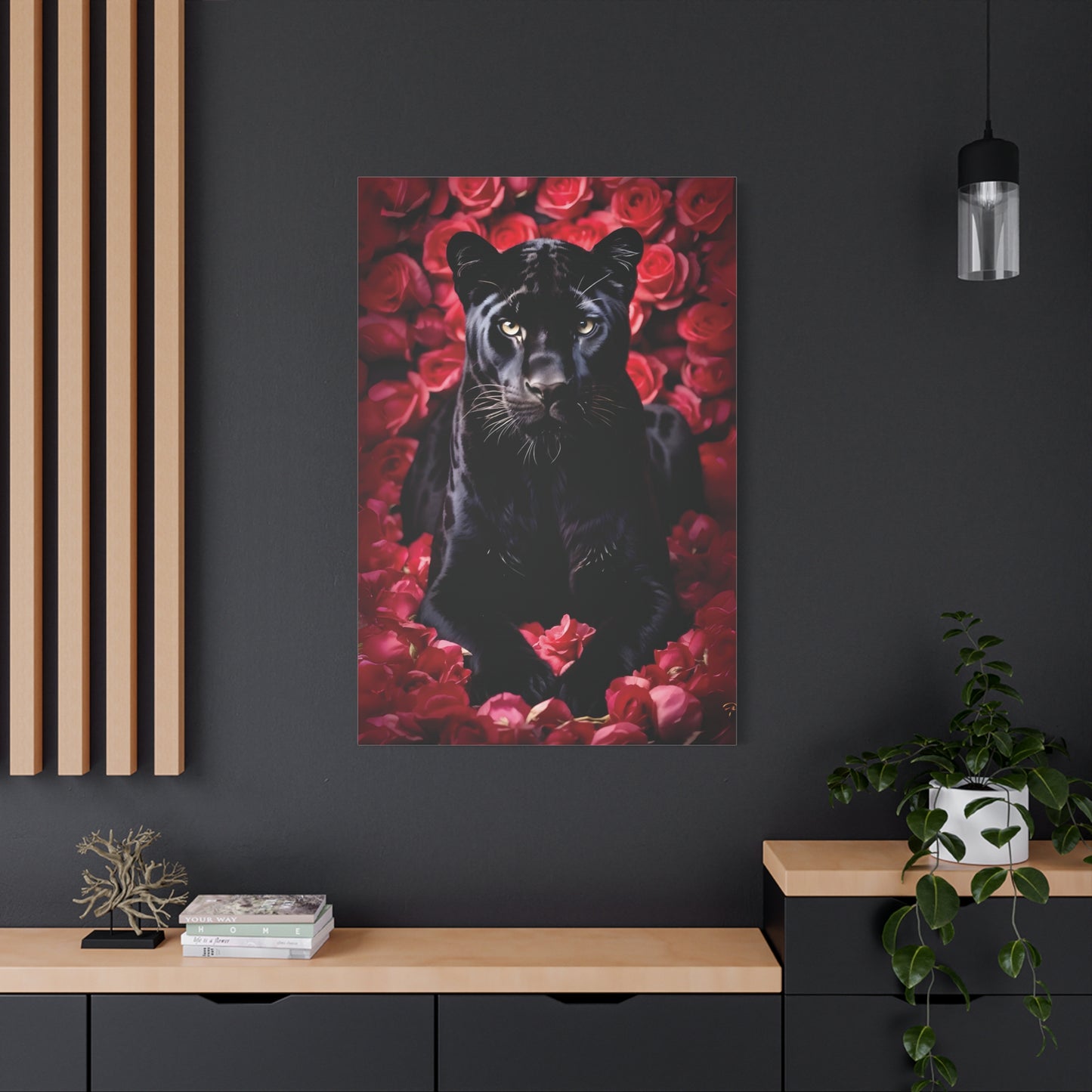 Black Panther Rose Art Canvas, Wall Decor for Animal Lovers, Unique Home Decor, Gift for Her, Nature Lover Wall Art, Floral Canvas Print