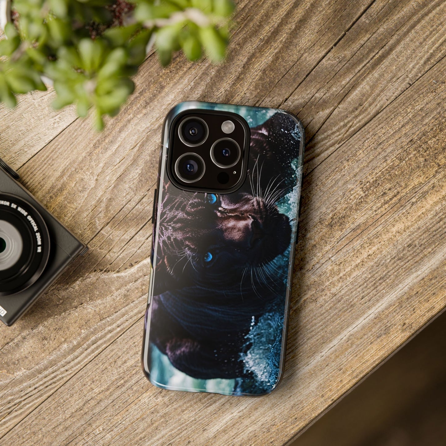 Black Jaguar Phone Case – Majestic Wildlife Design with Water Reflection, Durable Protective Cover