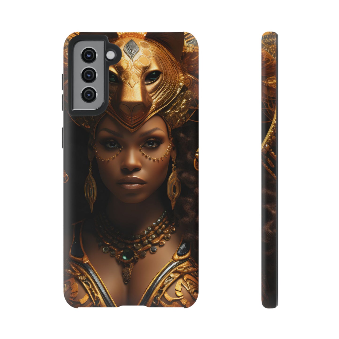 African Beauty in Golden Ceremonial Outfit Phone Case – Elegant Cultural Art Design, Stylish Protective Cover