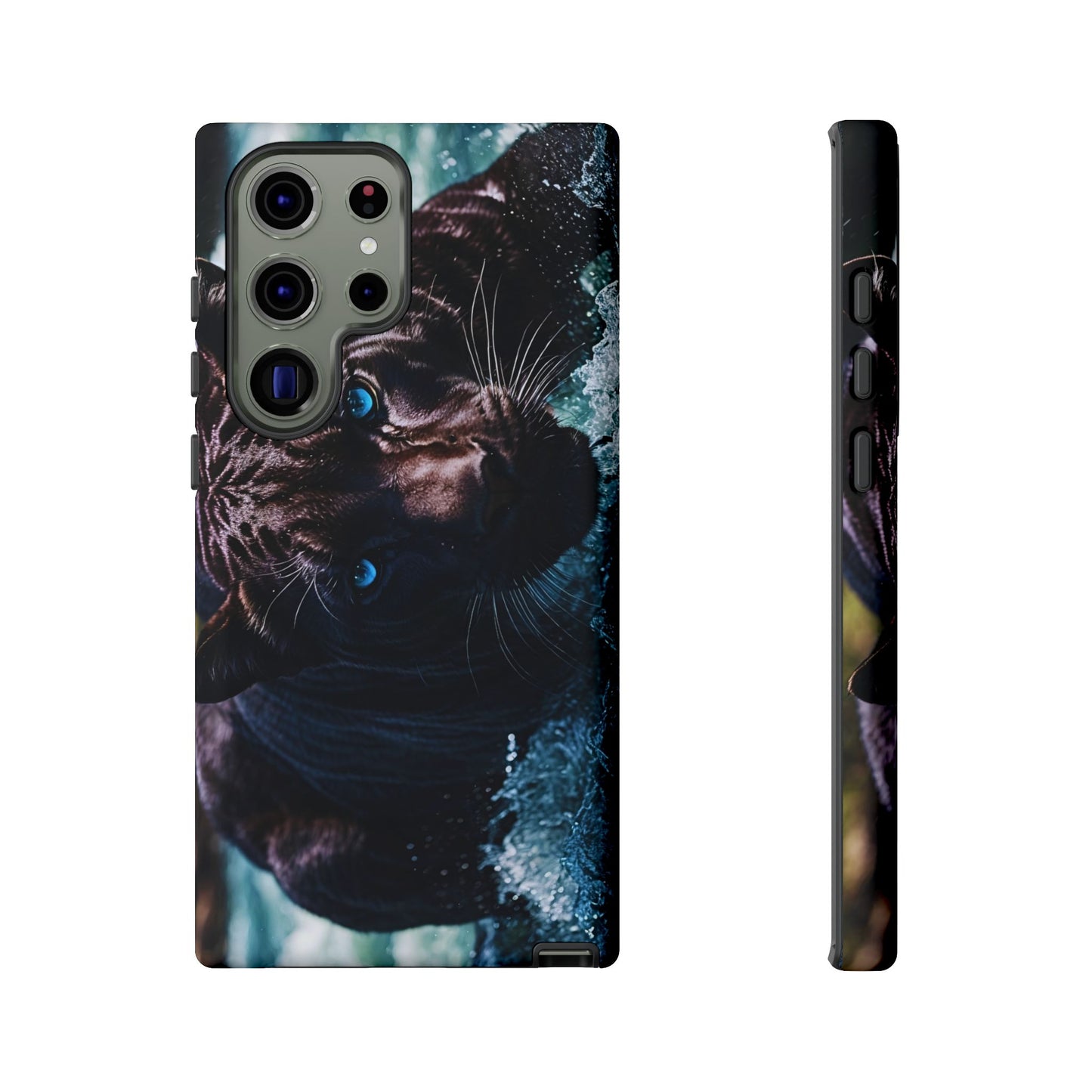 Black Jaguar Phone Case – Majestic Wildlife Design with Water Reflection, Durable Protective Cover