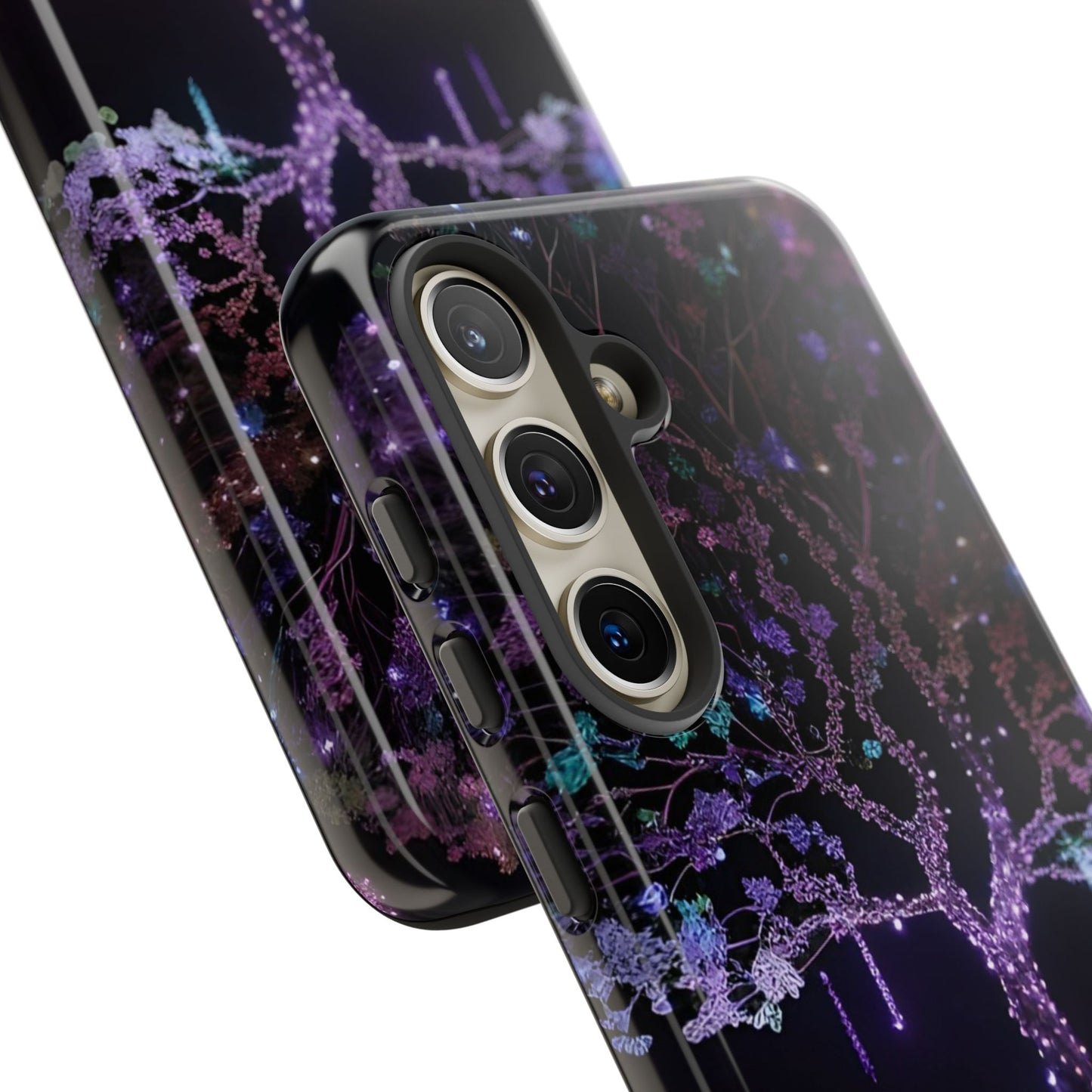 Dark Purple Tree Phone Case – Luminous Nature Art, Mystical Night Design Protective Cove