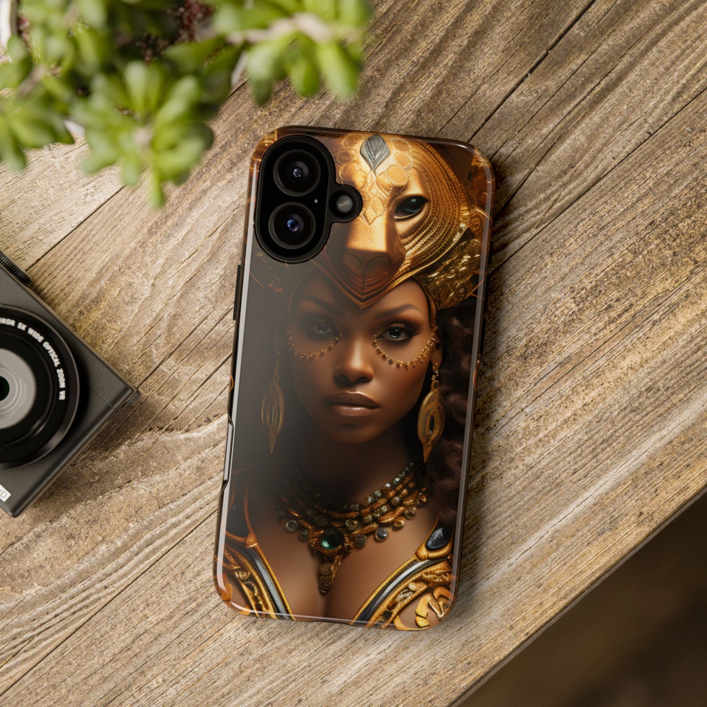 African Beauty in Golden Ceremonial Outfit Phone Case – Elegant Cultural Art Design, Stylish Protective Cover