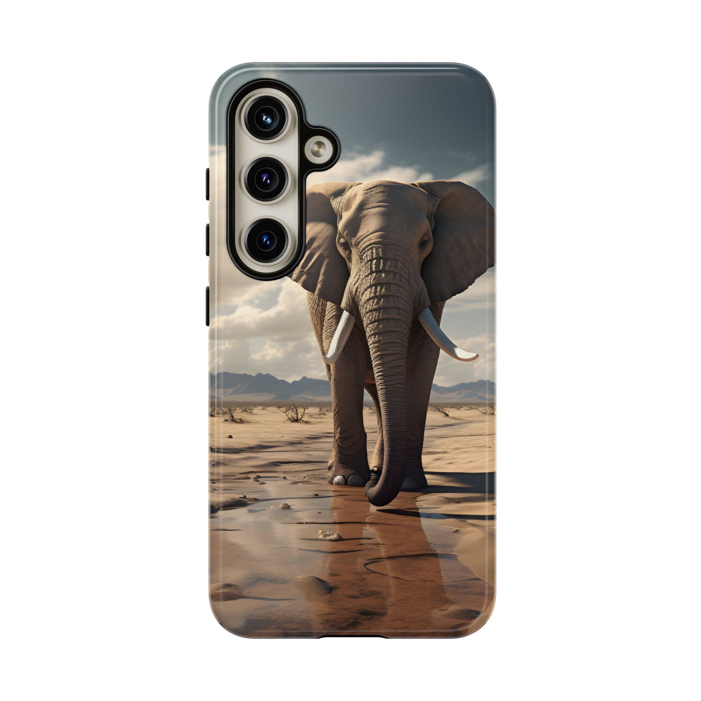 Elephant Drinking Water Phone Case - Wildlife Art in Dry Landscape Design, Nature-Inspired Protective Cover