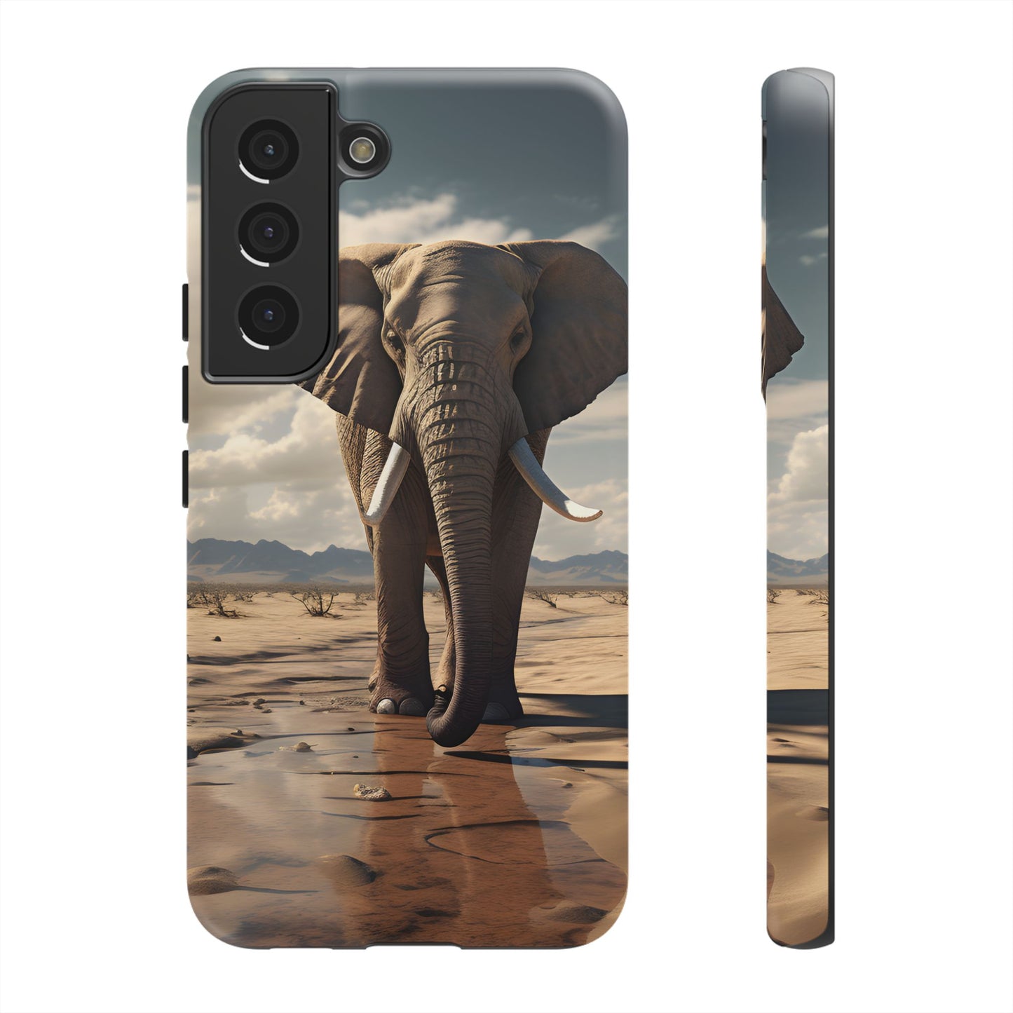 Elephant Drinking Water Phone Case - Wildlife Art in Dry Landscape Design, Nature-Inspired Protective Cover