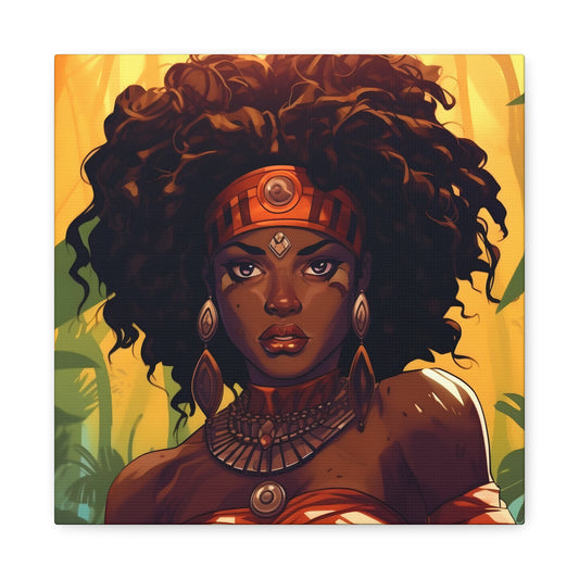 Fierce African Warrior Queen Canvas, Vibrant Afrocentric Canvas Art, African Woman Wall Decor, Bohemian Home Decor, Unique Gift for Her, African Heritage Wall Art