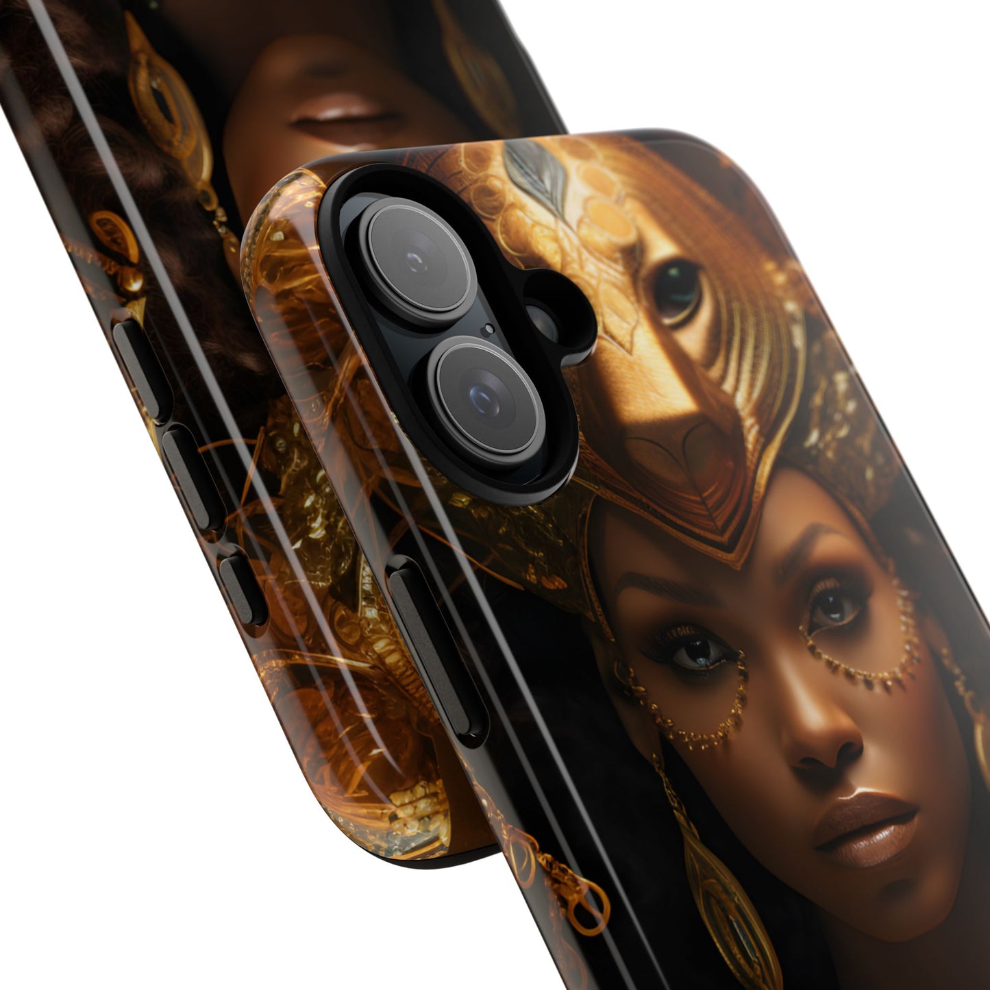 African Beauty in Golden Ceremonial Outfit Phone Case – Elegant Cultural Art Design, Stylish Protective Cover