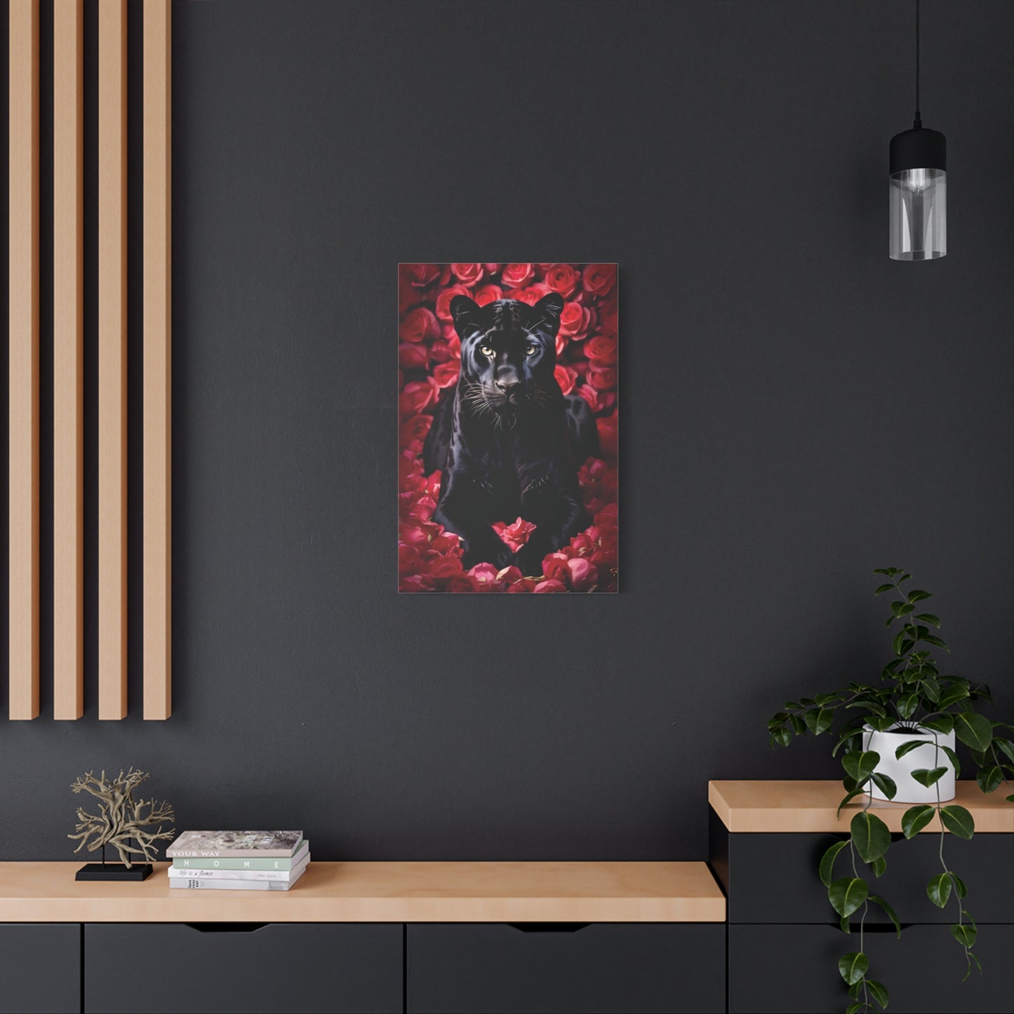 Black Panther Rose Art Canvas, Wall Decor for Animal Lovers, Unique Home Decor, Gift for Her, Nature Lover Wall Art, Floral Canvas Print