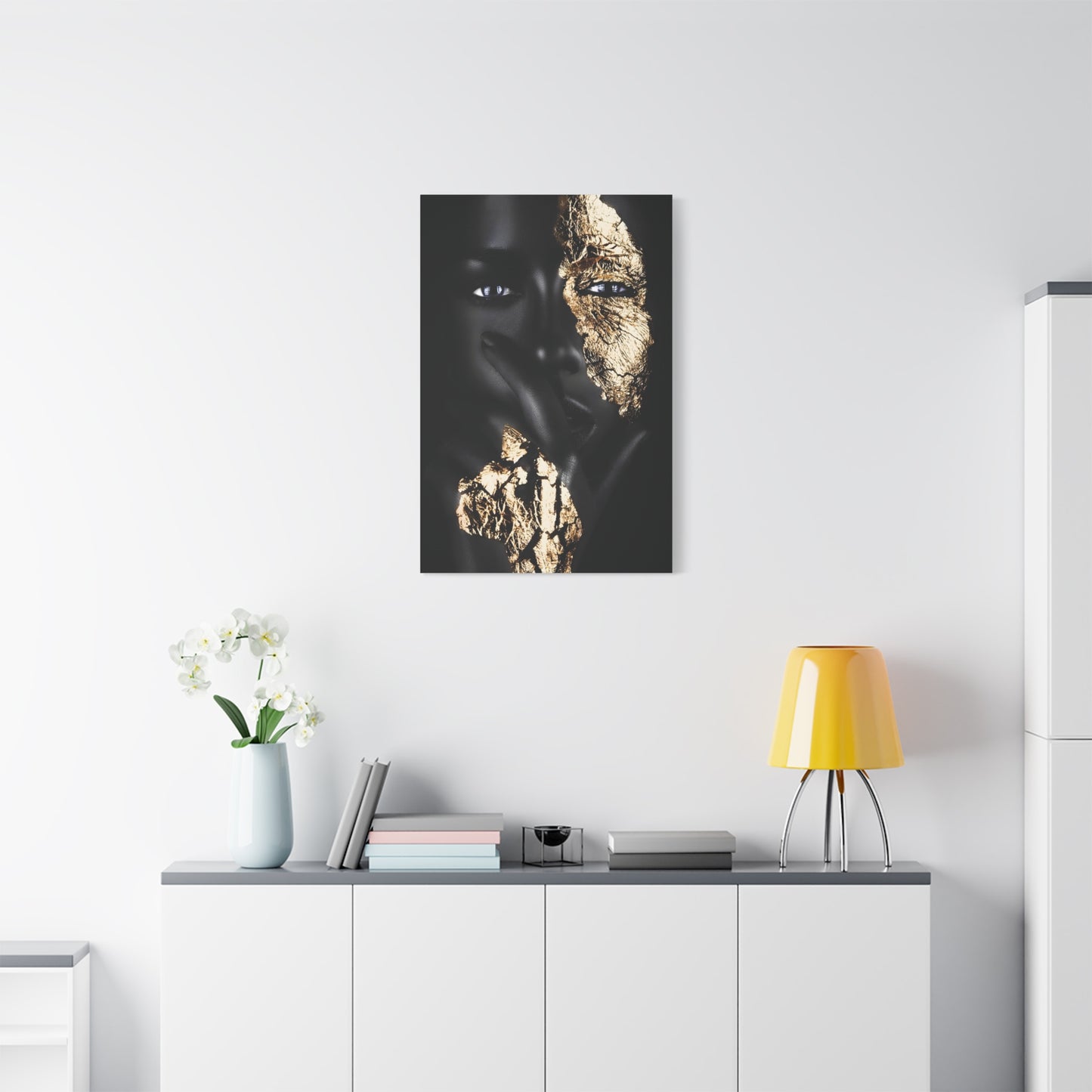 Elegant Afro Black & Gold Art Canvas Print, Wall Decor, Art for Living Room, Modern Home Aesthetic, Gift for Art Lovers, Unique Canvas Artwork