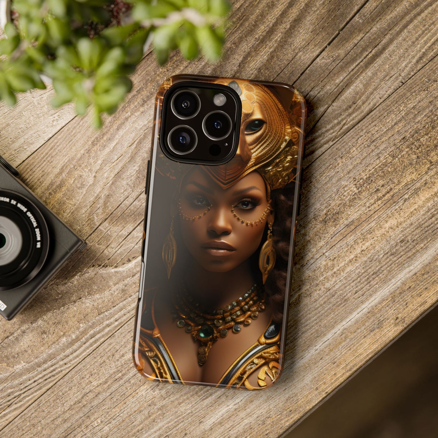 African Beauty in Golden Ceremonial Outfit Phone Case – Elegant Cultural Art Design, Stylish Protective Cover