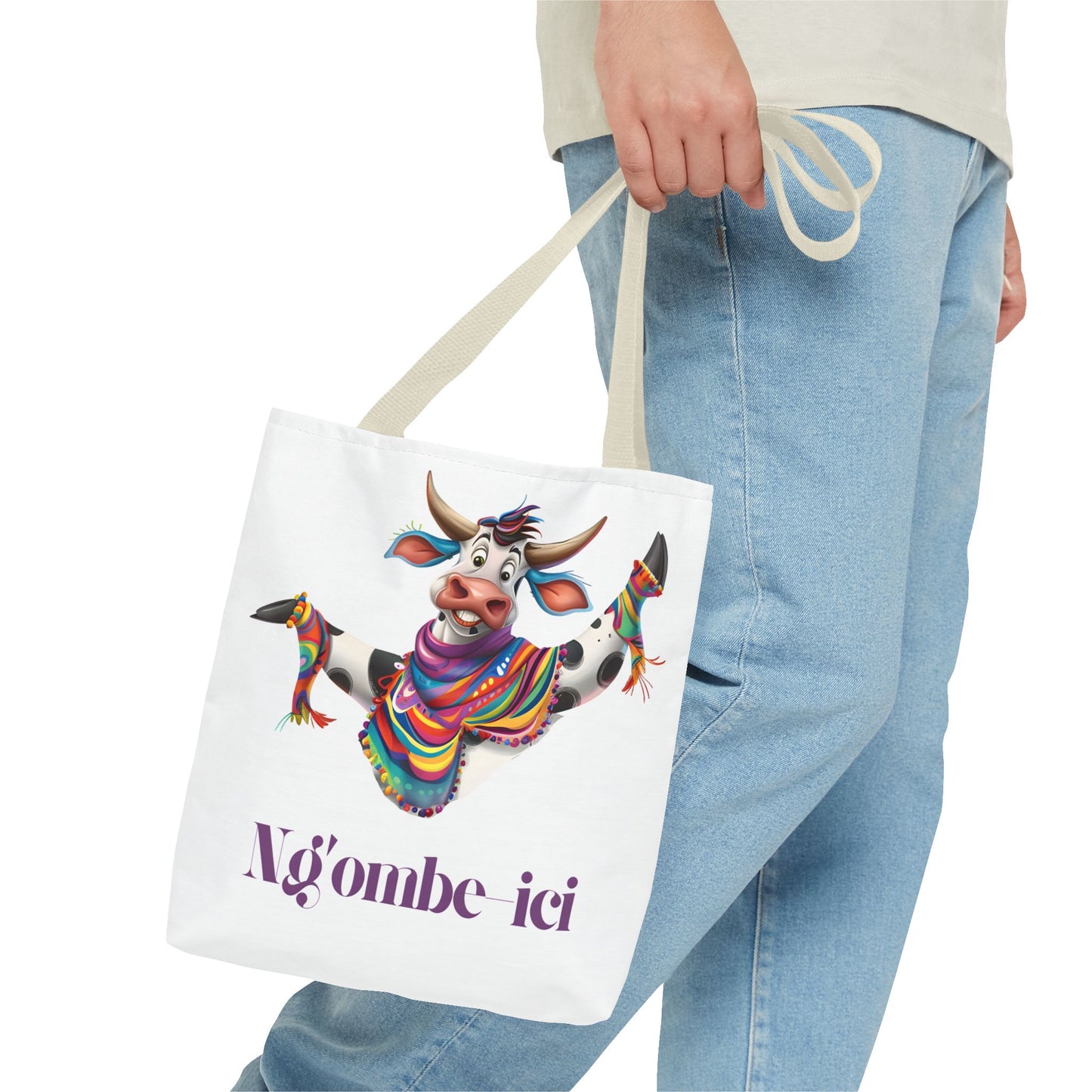 Funny Ngombe-ici Cow Tote Bag, Fun Eco-Friendly Shopping Bag, Animal Lover Gift, Festival Tote, Cute Cow Design, Mochila de Vaca