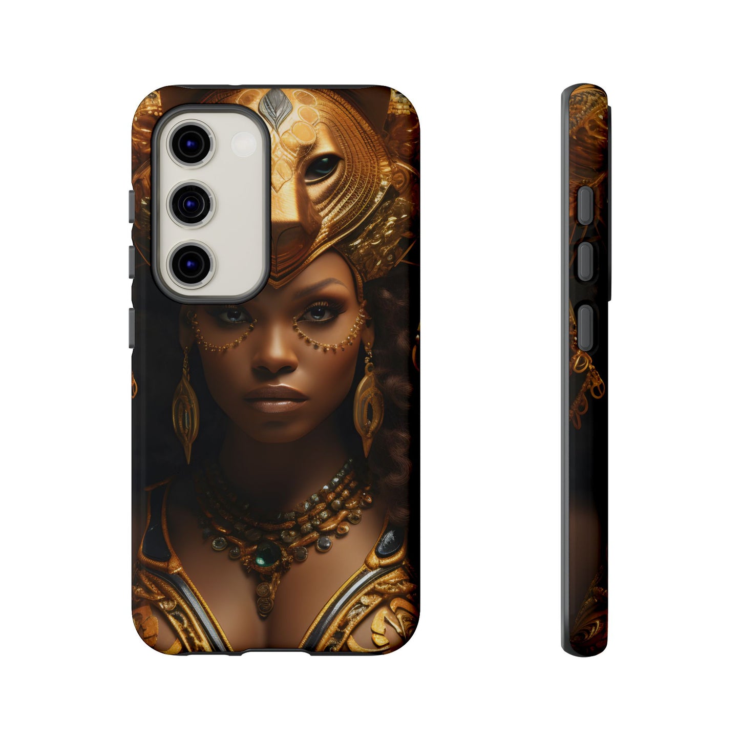 African Beauty in Golden Ceremonial Outfit Phone Case – Elegant Cultural Art Design, Stylish Protective Cover