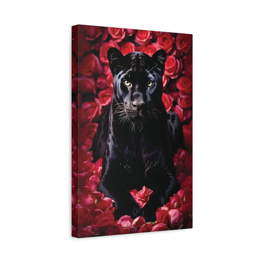 Black Panther Rose Art Canvas, Wall Decor for Animal Lovers, Unique Home Decor, Gift for Her, Nature Lover Wall Art, Floral Canvas Print