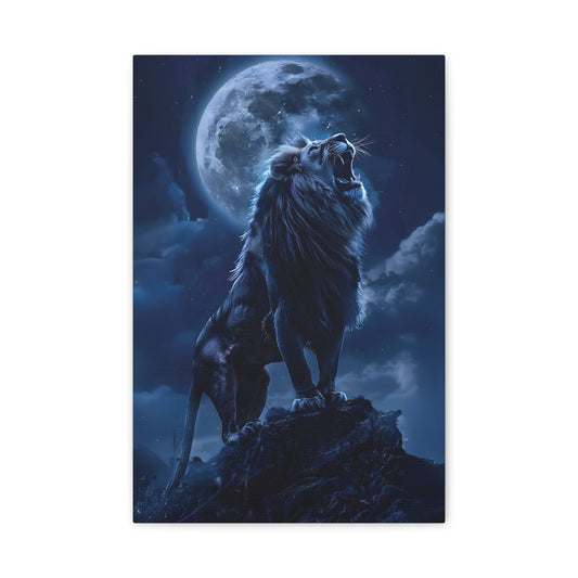Majestic Lion Canvas Art Print, Home Decor, Wall Art, Animal Lover Gift, Moonlit Landscape, Office Wall Decoration, Afro Art