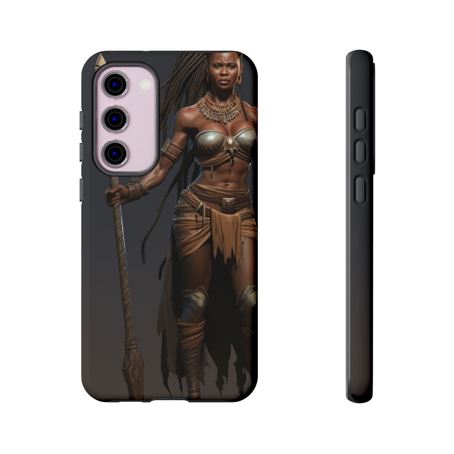 African Female Warrior Phone Case – Powerful Spear-Wielding Tribal Art Design, Bold Protective Cover