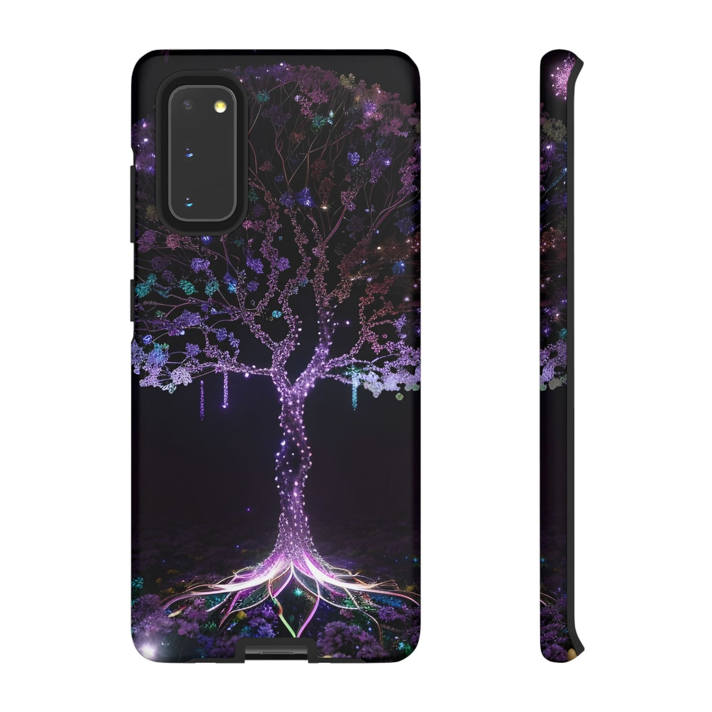 Dark Purple Tree Phone Case – Luminous Nature Art, Mystical Night Design Protective Cove