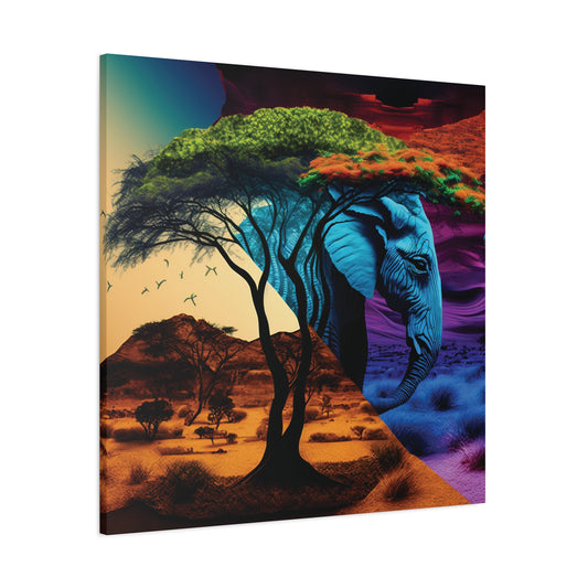 Split Desert & Jungle Landscape Canvas,  Colorful Elephant Canvas Art, Animal Wall Decor, Nature Print, Home Office Decoration, Gift for Wildlife Lovers