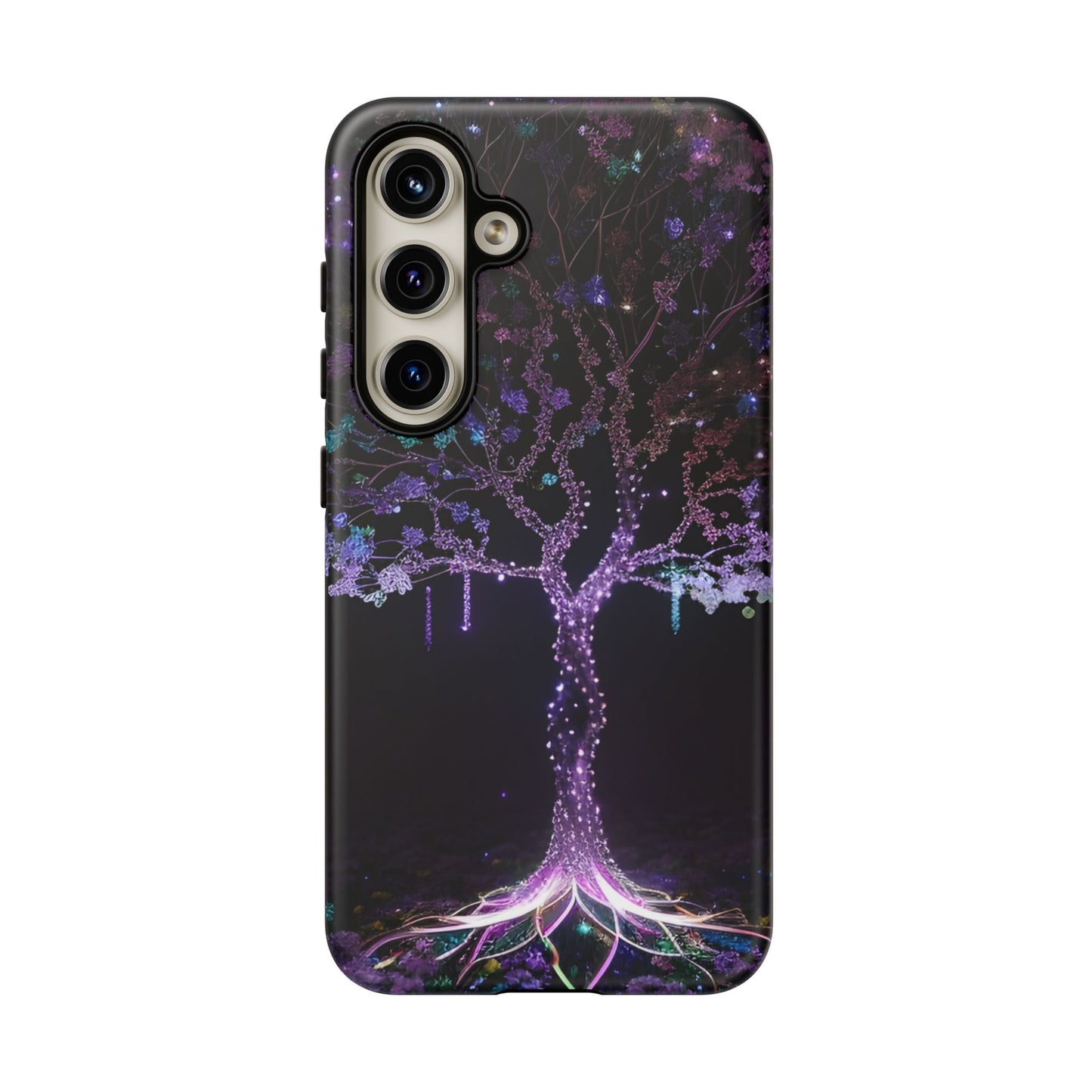 Dark Purple Tree Phone Case – Luminous Nature Art, Mystical Night Design Protective Cove