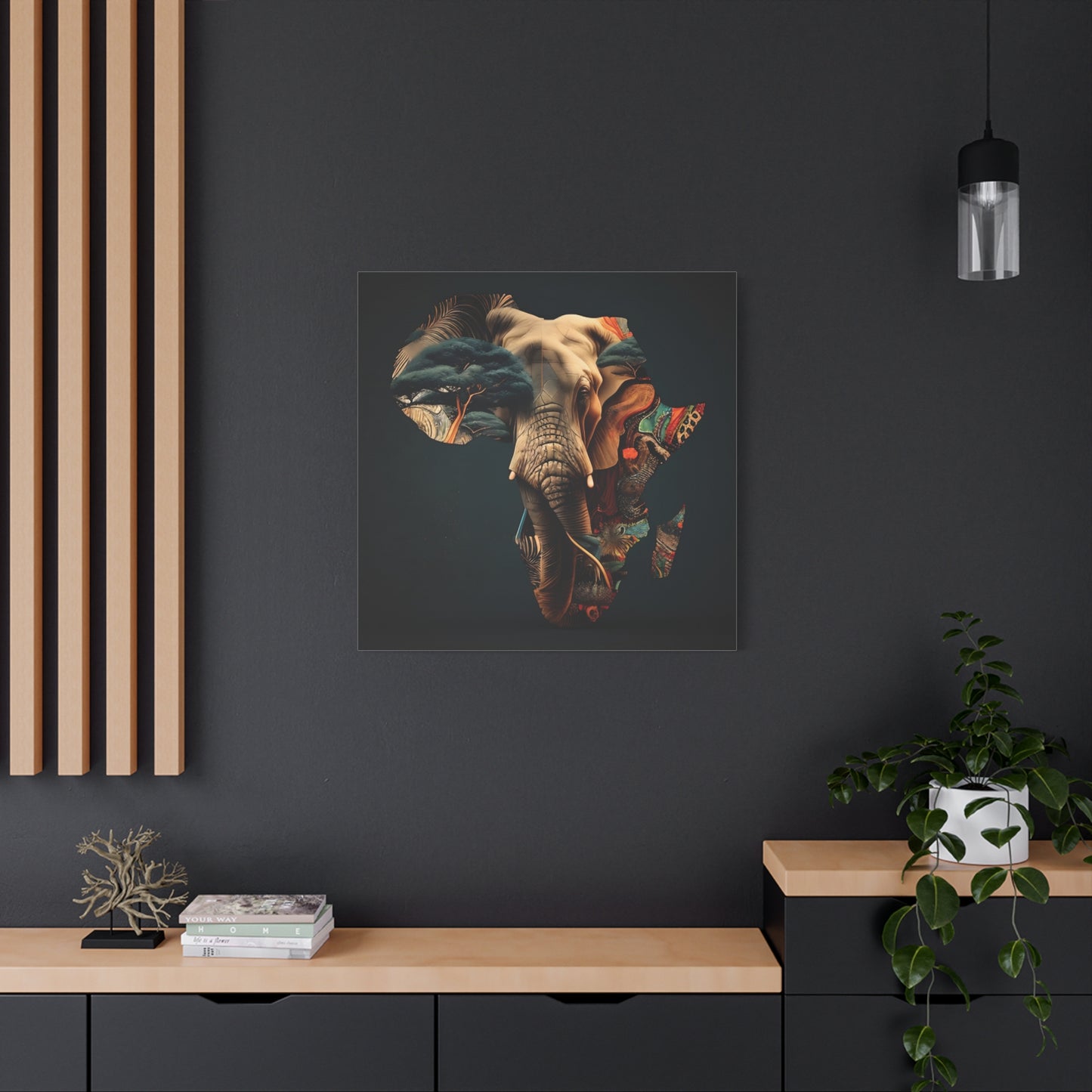 African Elephant Map Art – Tribal Wildlife Wall Decor of Africa Continent Stretched Canvas Art Print, Africa, Elephant Design, Home Decor, Wall Art, Wildlife Lover Gift, Art for Nature Enthusiasts