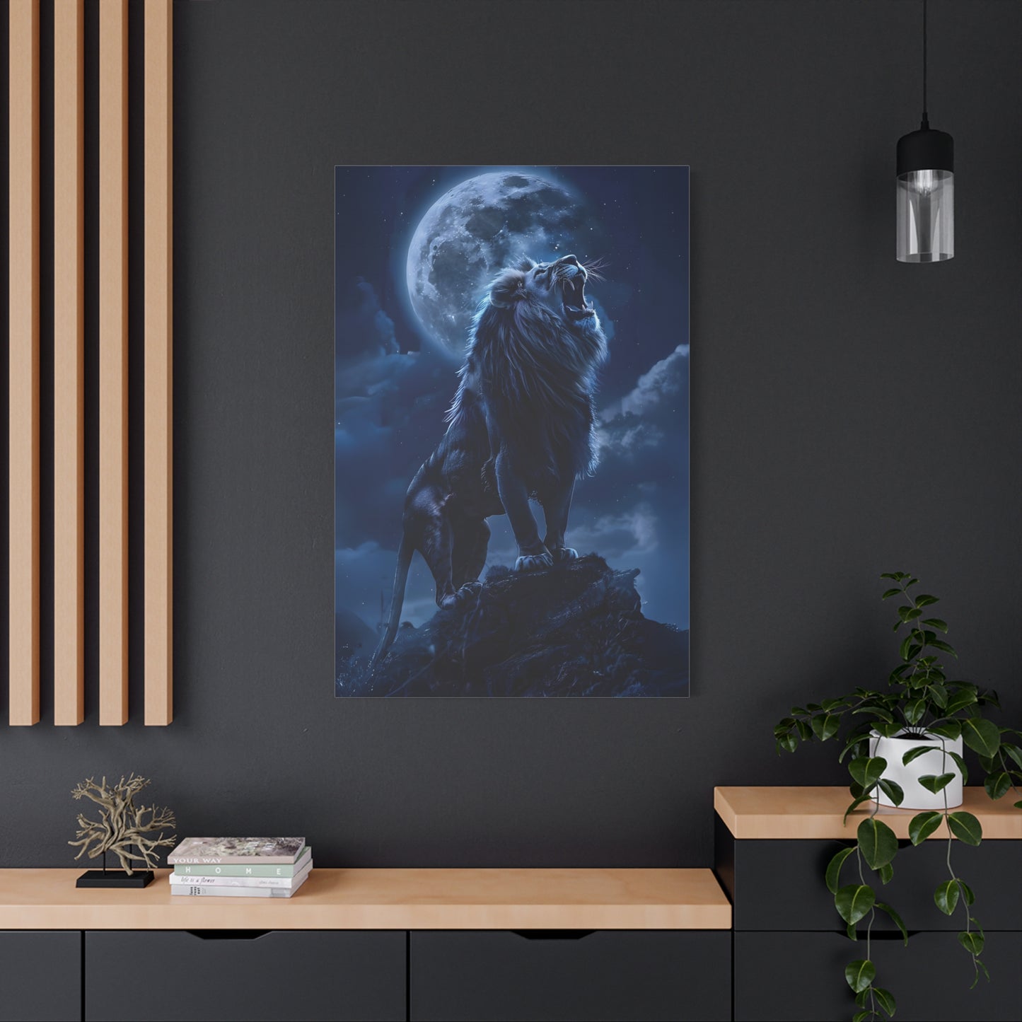 Majestic Lion Canvas Art Print, Home Decor, Wall Art, Animal Lover Gift, Moonlit Landscape, Office Wall Decoration, Afro Art