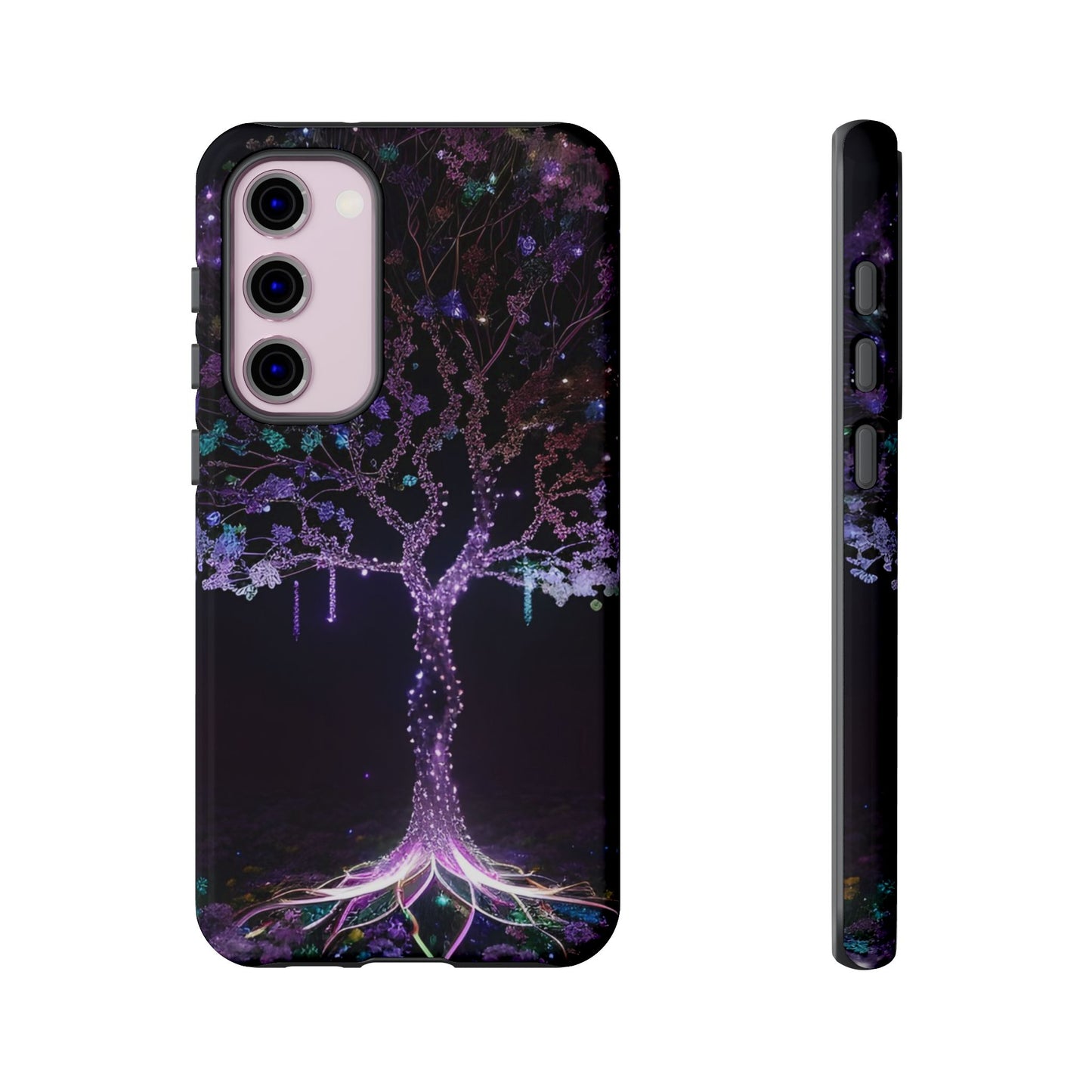 Dark Purple Tree Phone Case – Luminous Nature Art, Mystical Night Design Protective Cove