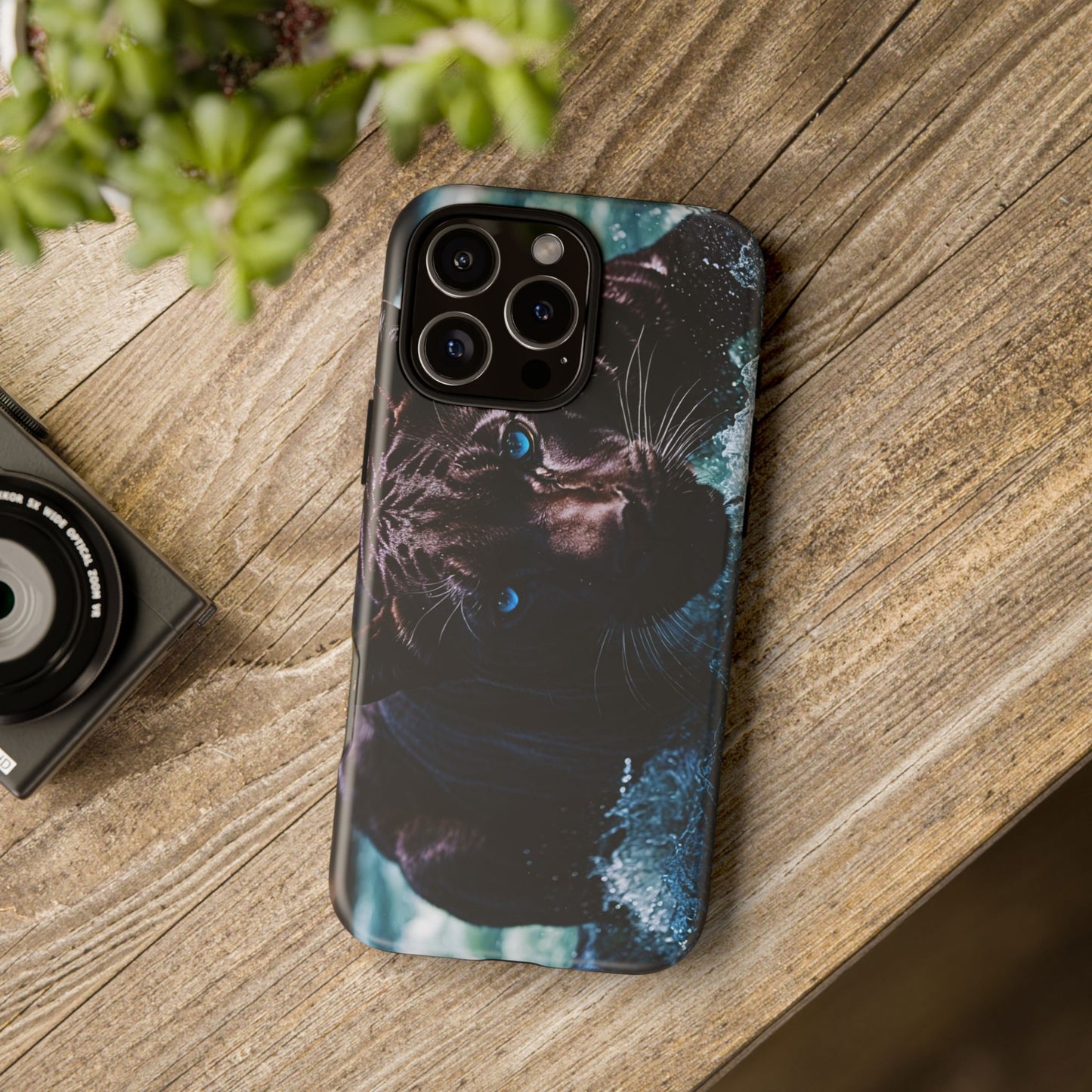 Black Jaguar Phone Case – Majestic Wildlife Design with Water Reflection, Durable Protective Cover