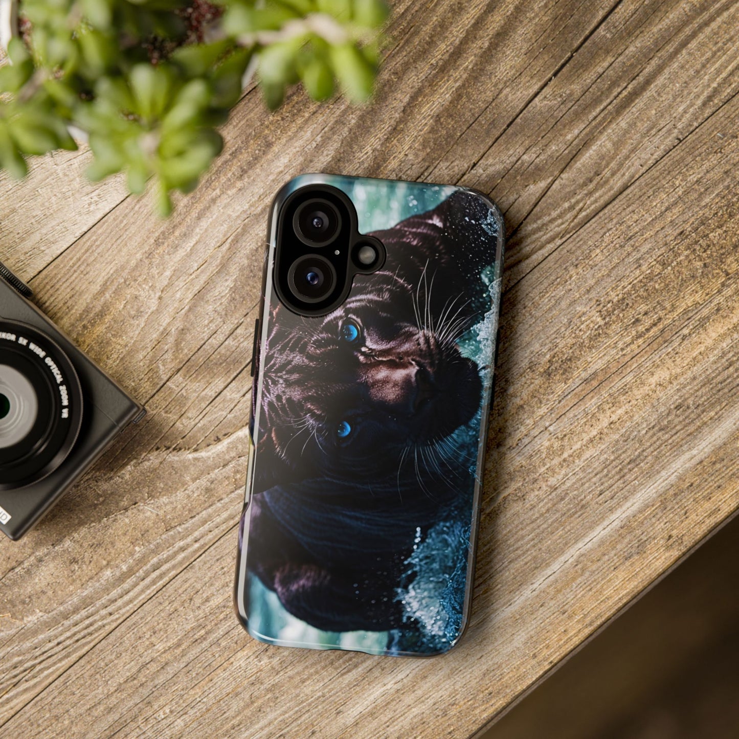 Black Jaguar Phone Case – Majestic Wildlife Design with Water Reflection, Durable Protective Cover