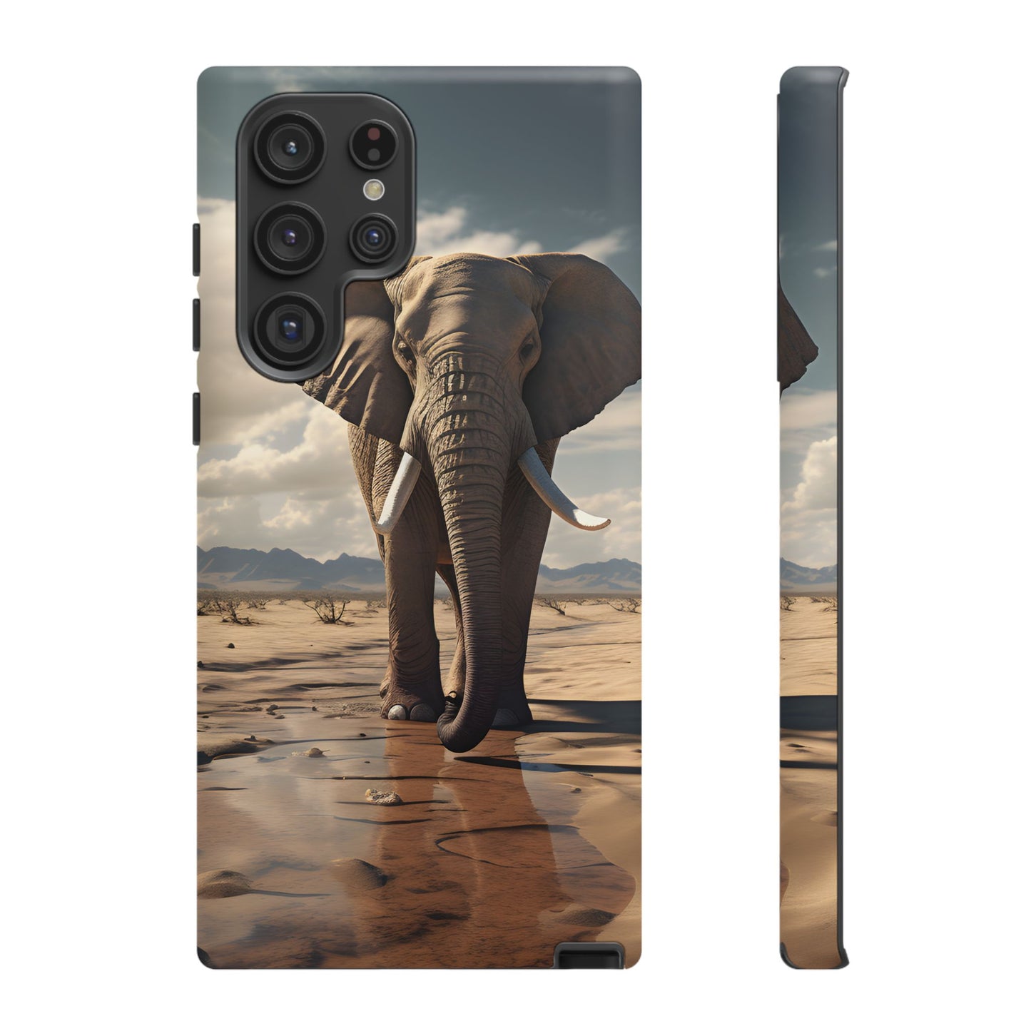 Elephant Drinking Water Phone Case - Wildlife Art in Dry Landscape Design, Nature-Inspired Protective Cover