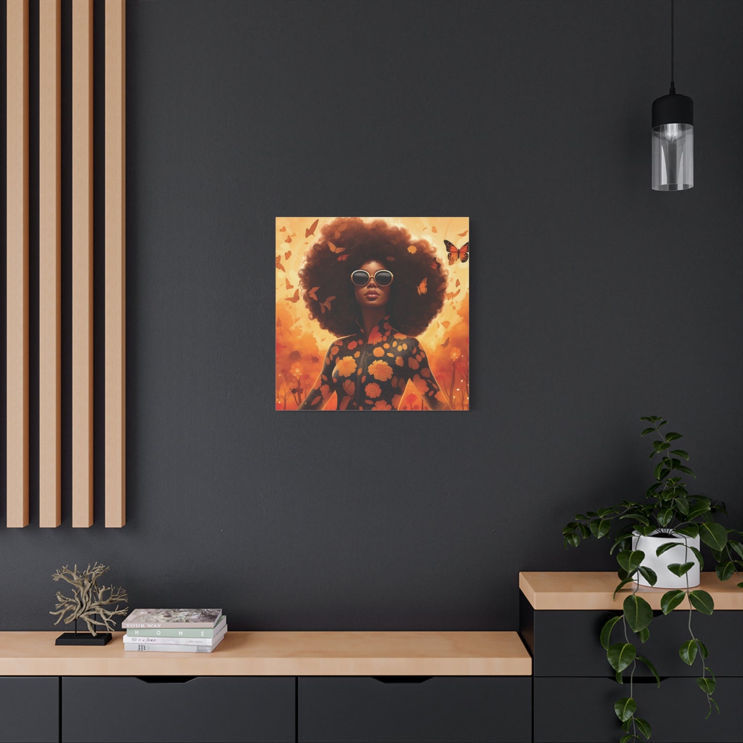 Floral Canvas Art, Bohemian Wall Decor, Afrocentric Home Decor, Vibrant Modern Art, Unique Gift Idea, Orange Butterfly Artwork