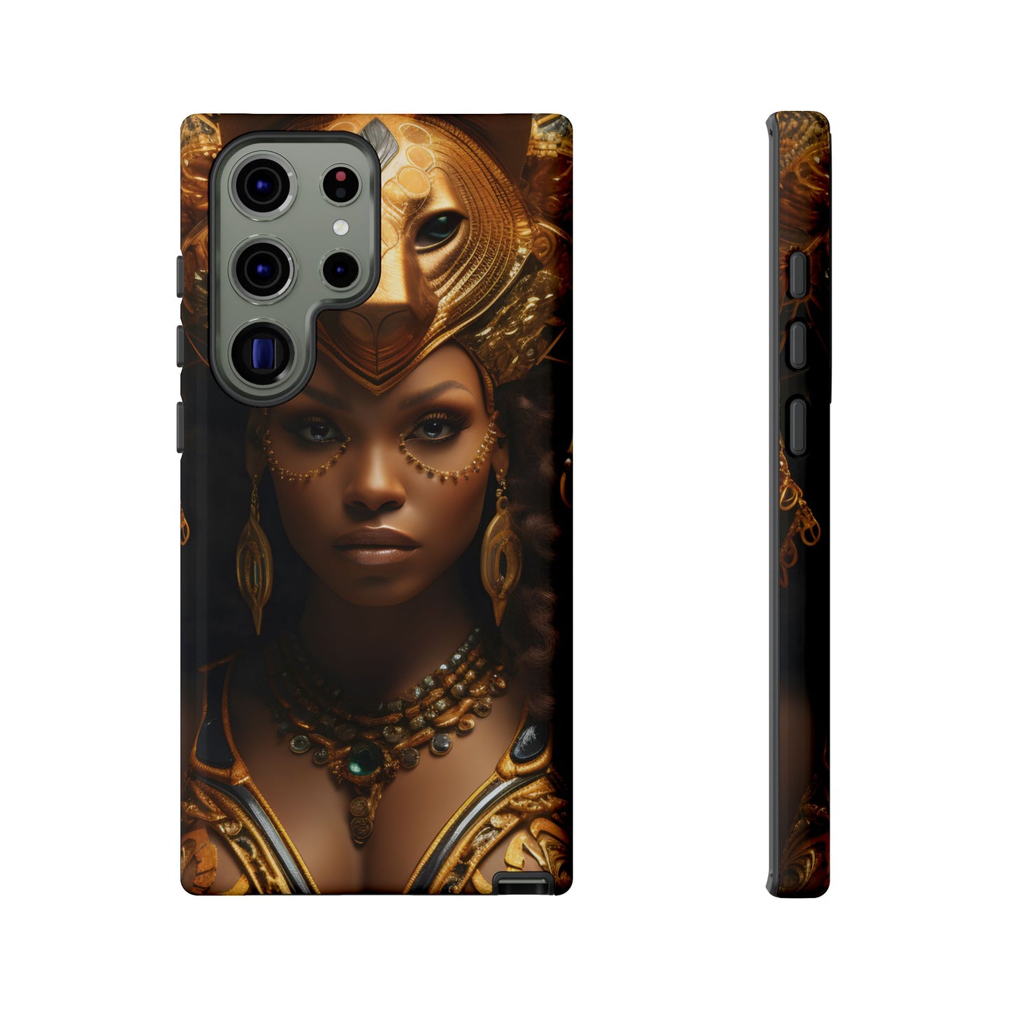 African Beauty in Golden Ceremonial Outfit Phone Case – Elegant Cultural Art Design, Stylish Protective Cover