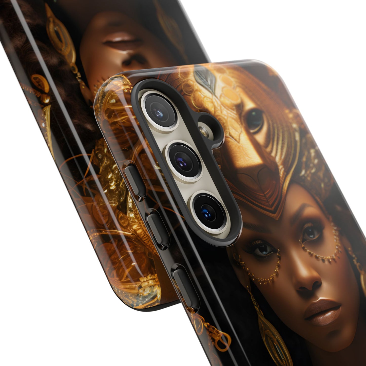 African Beauty in Golden Ceremonial Outfit Phone Case – Elegant Cultural Art Design, Stylish Protective Cover