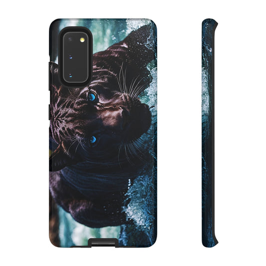 Black Jaguar Phone Case – Majestic Wildlife Design with Water Reflection, Durable Protective Cover