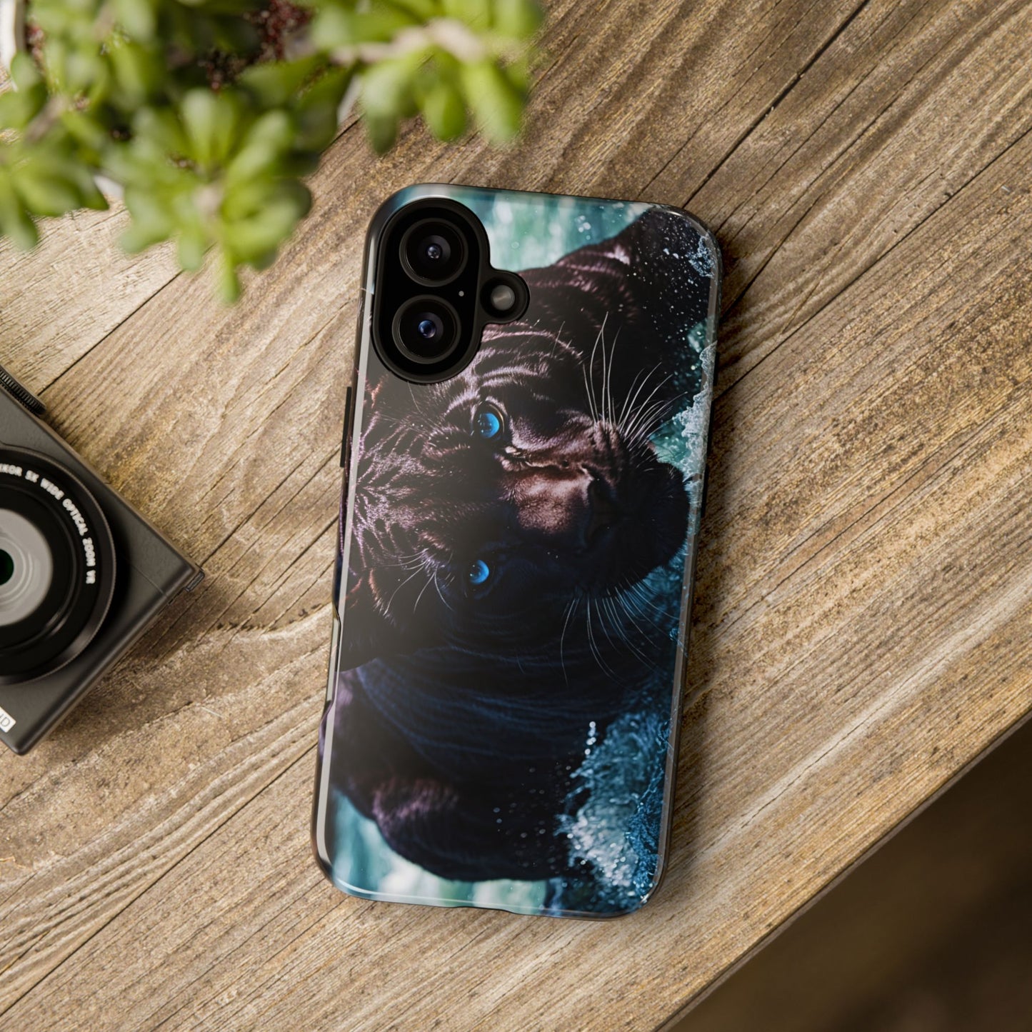 Black Jaguar Phone Case – Majestic Wildlife Design with Water Reflection, Durable Protective Cover