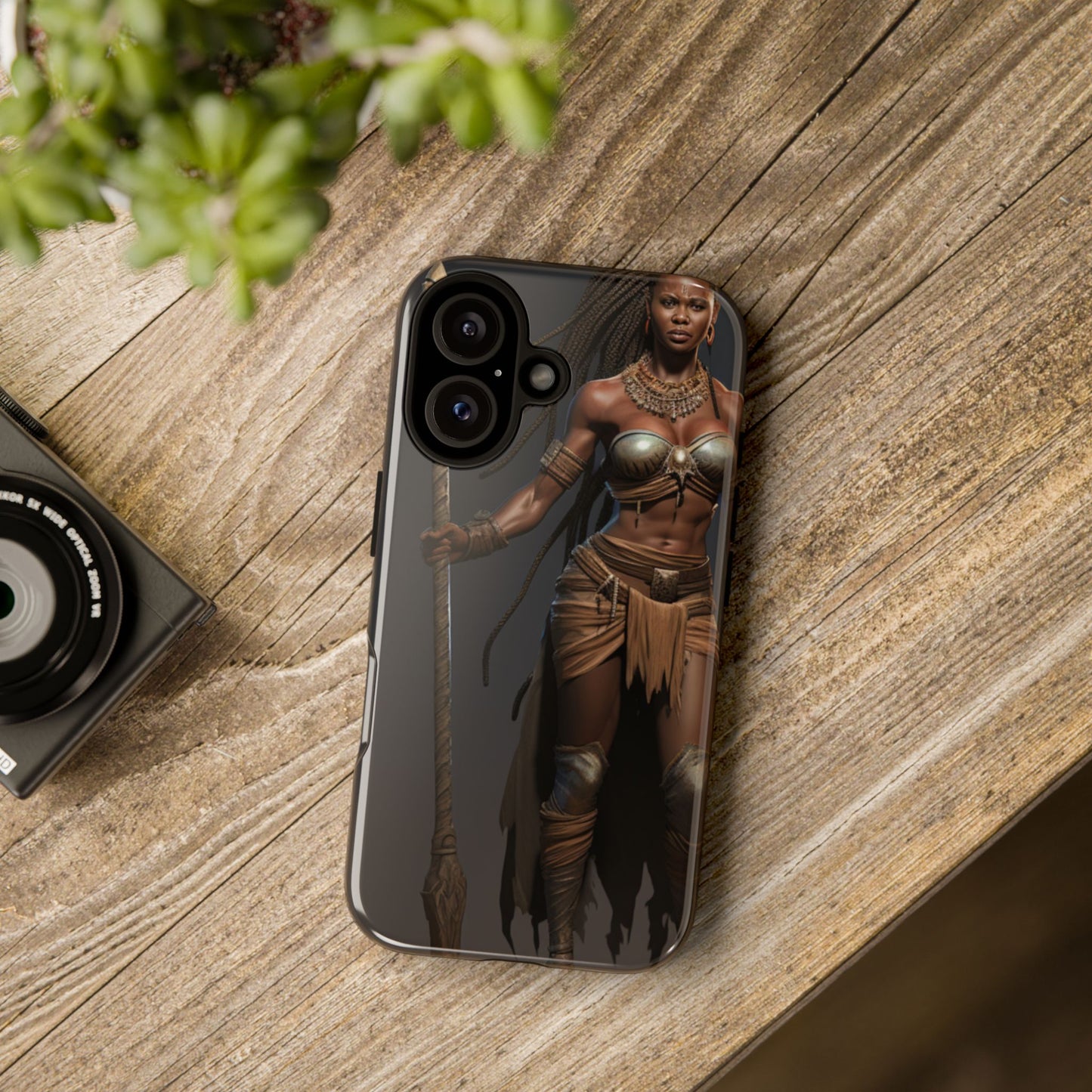 African Female Warrior Phone Case – Powerful Spear-Wielding Tribal Art Design, Bold Protective Cover