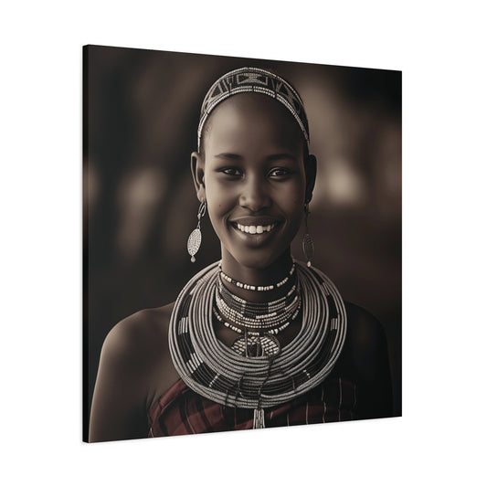 Stretched Canvas Art Print of a Smiling Maasai Woman, Ethnic Wall Décor, Home, Office, Cultural Celebration, Gift Idea