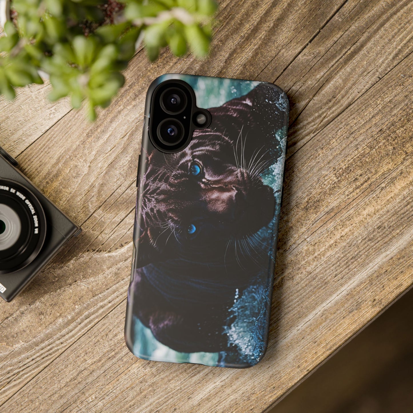 Black Jaguar Phone Case – Majestic Wildlife Design with Water Reflection, Durable Protective Cover