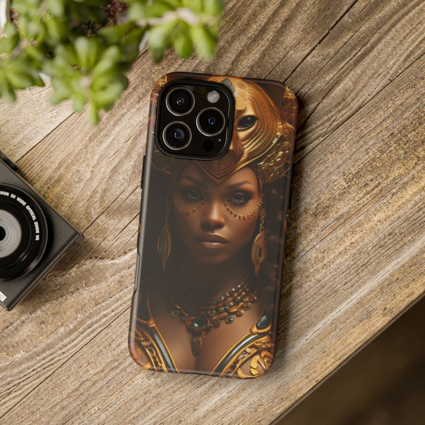 African Beauty in Golden Ceremonial Outfit Phone Case – Elegant Cultural Art Design, Stylish Protective Cover