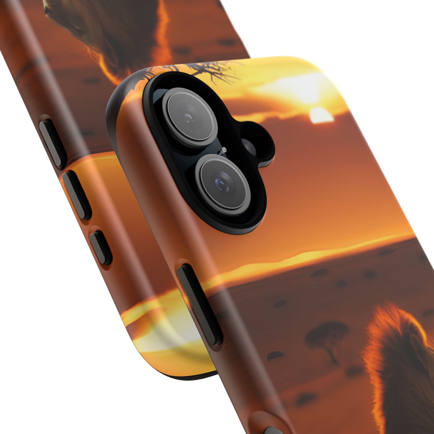 Lion Sunset Phone Case – Majestic Wildlife Art with Tree Silhouette, Safari-Inspired Protective Cover