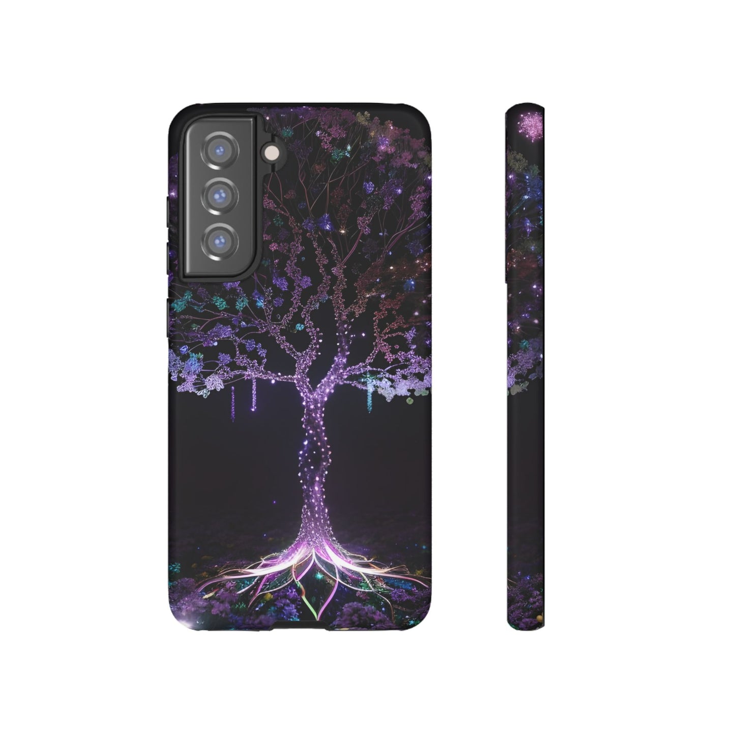 Dark Purple Tree Phone Case – Luminous Nature Art, Mystical Night Design Protective Cove