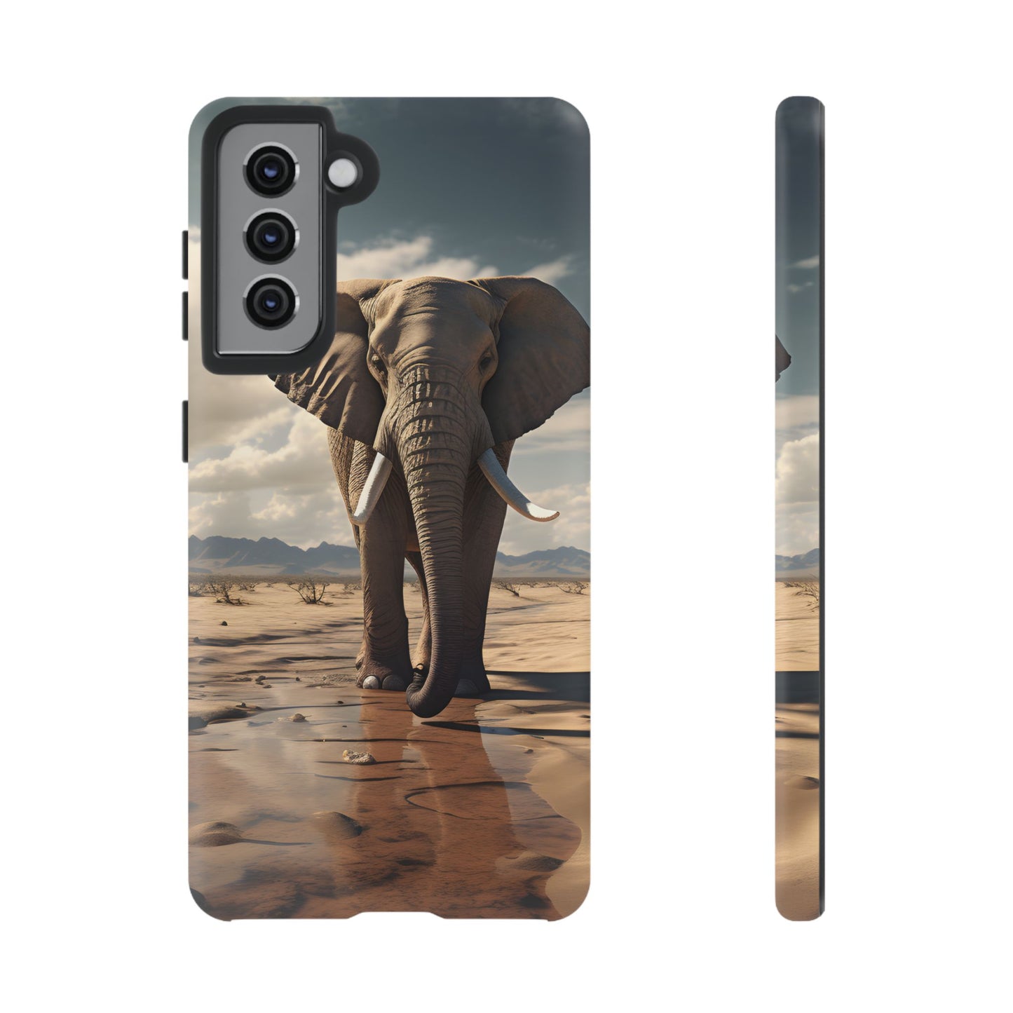 Elephant Drinking Water Phone Case - Wildlife Art in Dry Landscape Design, Nature-Inspired Protective Cover