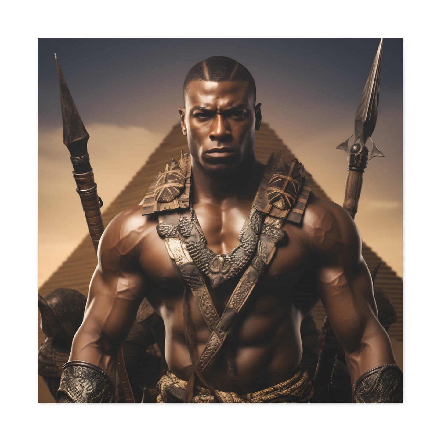 Tribal Strength & Pyramids Heroic Wall Art Canvas - Inspirational Decor for Home, Office, Gift for Art Lovers, Black History Month, Masculine Home Decor