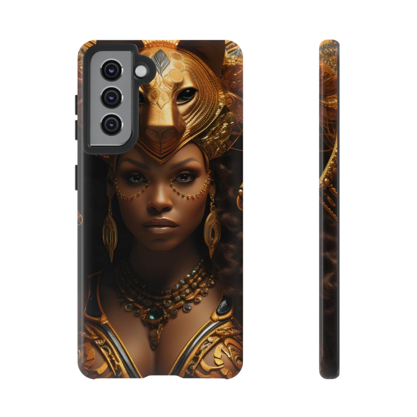 African Beauty in Golden Ceremonial Outfit Phone Case – Elegant Cultural Art Design, Stylish Protective Cover