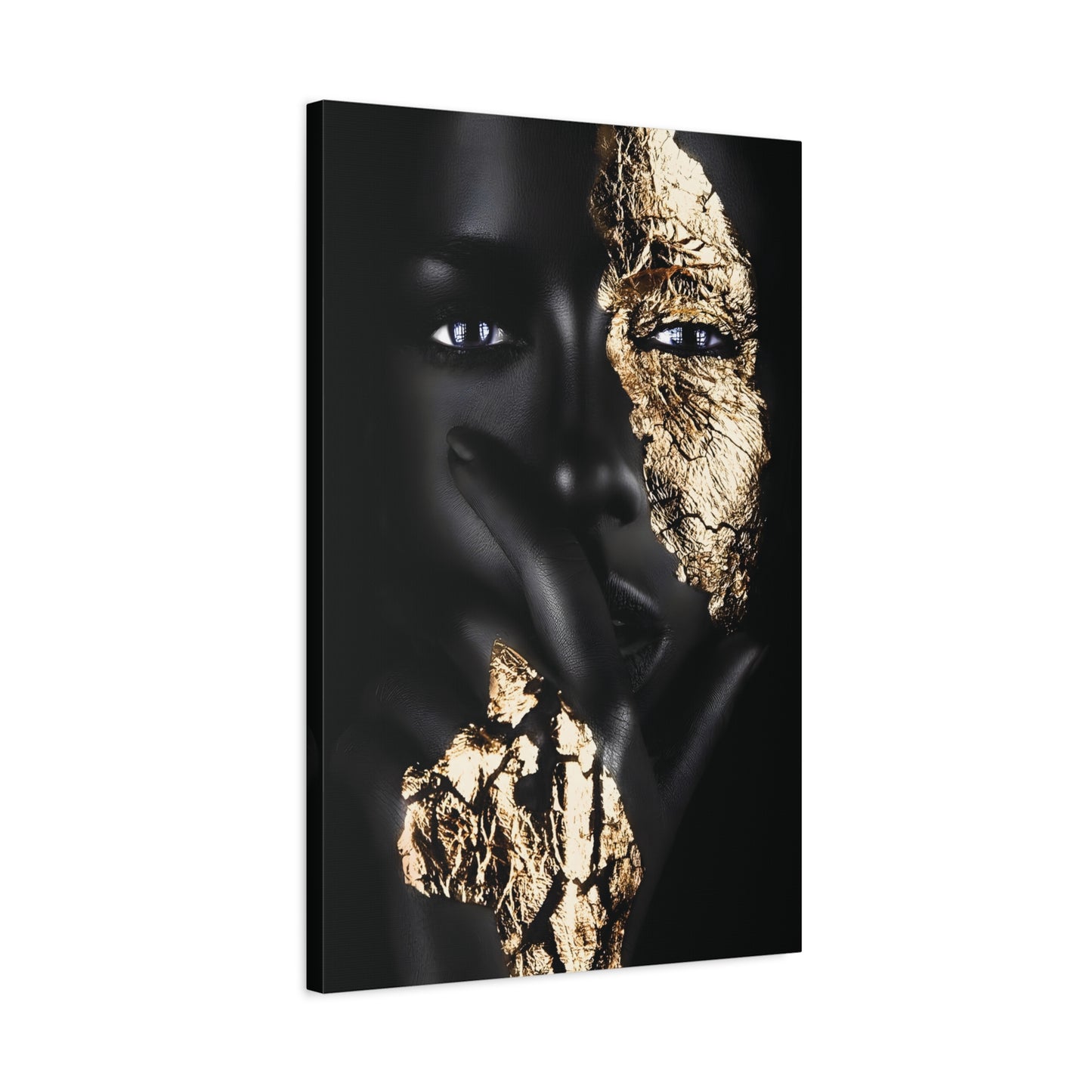 Elegant Afro Black & Gold Art Canvas Print, Wall Decor, Art for Living Room, Modern Home Aesthetic, Gift for Art Lovers, Unique Canvas Artwork