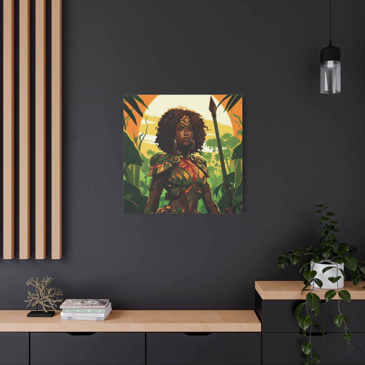 Jungle Warrior Queen Wall Art – Afrocentric Strength & Beauty Canvas Print | Jungle Wall Decor, Ethnic Artwork, Home Gallery, Gift for Art Lovers, Boho Decor