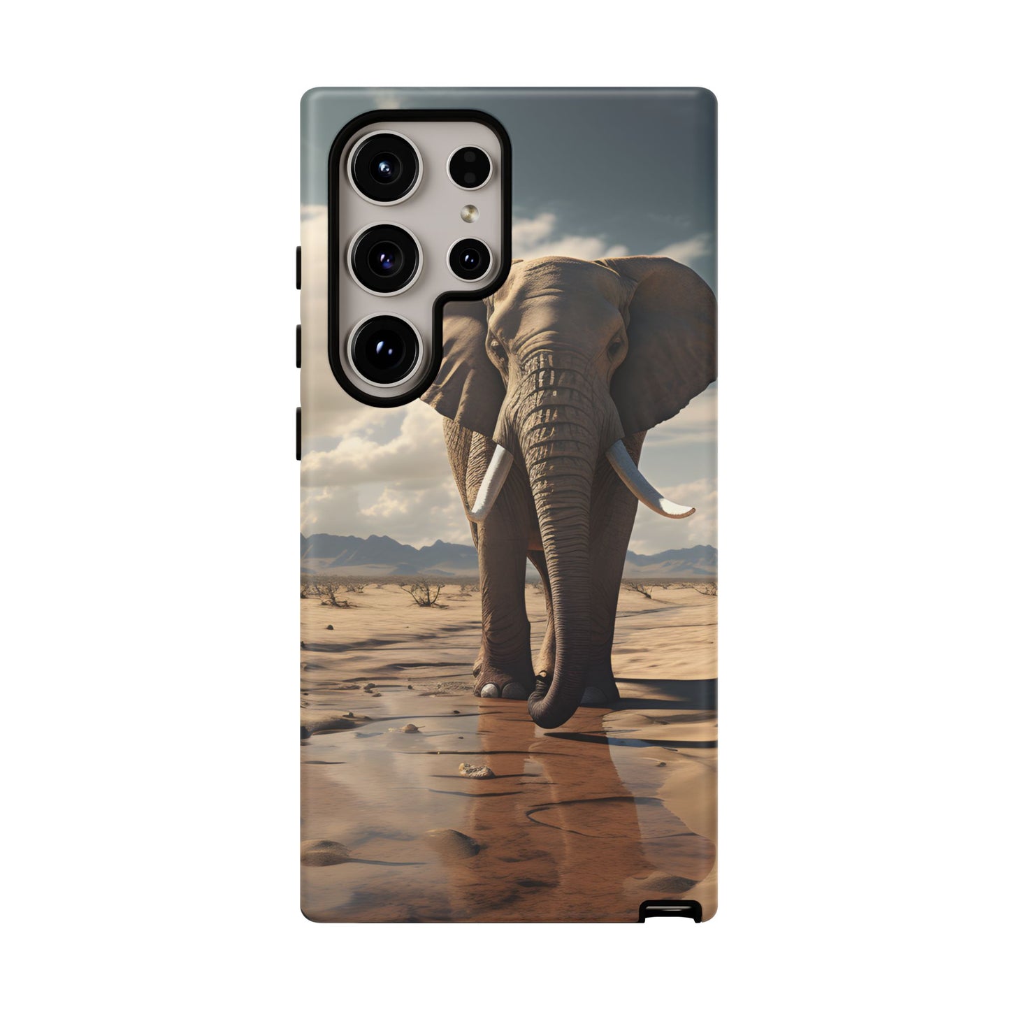 Elephant Drinking Water Phone Case - Wildlife Art in Dry Landscape Design, Nature-Inspired Protective Cover