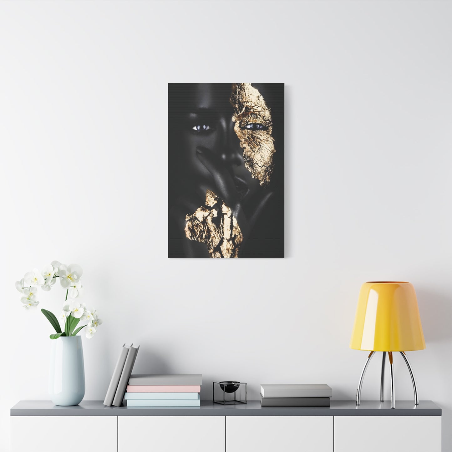 Elegant Afro Black & Gold Art Canvas Print, Wall Decor, Art for Living Room, Modern Home Aesthetic, Gift for Art Lovers, Unique Canvas Artwork