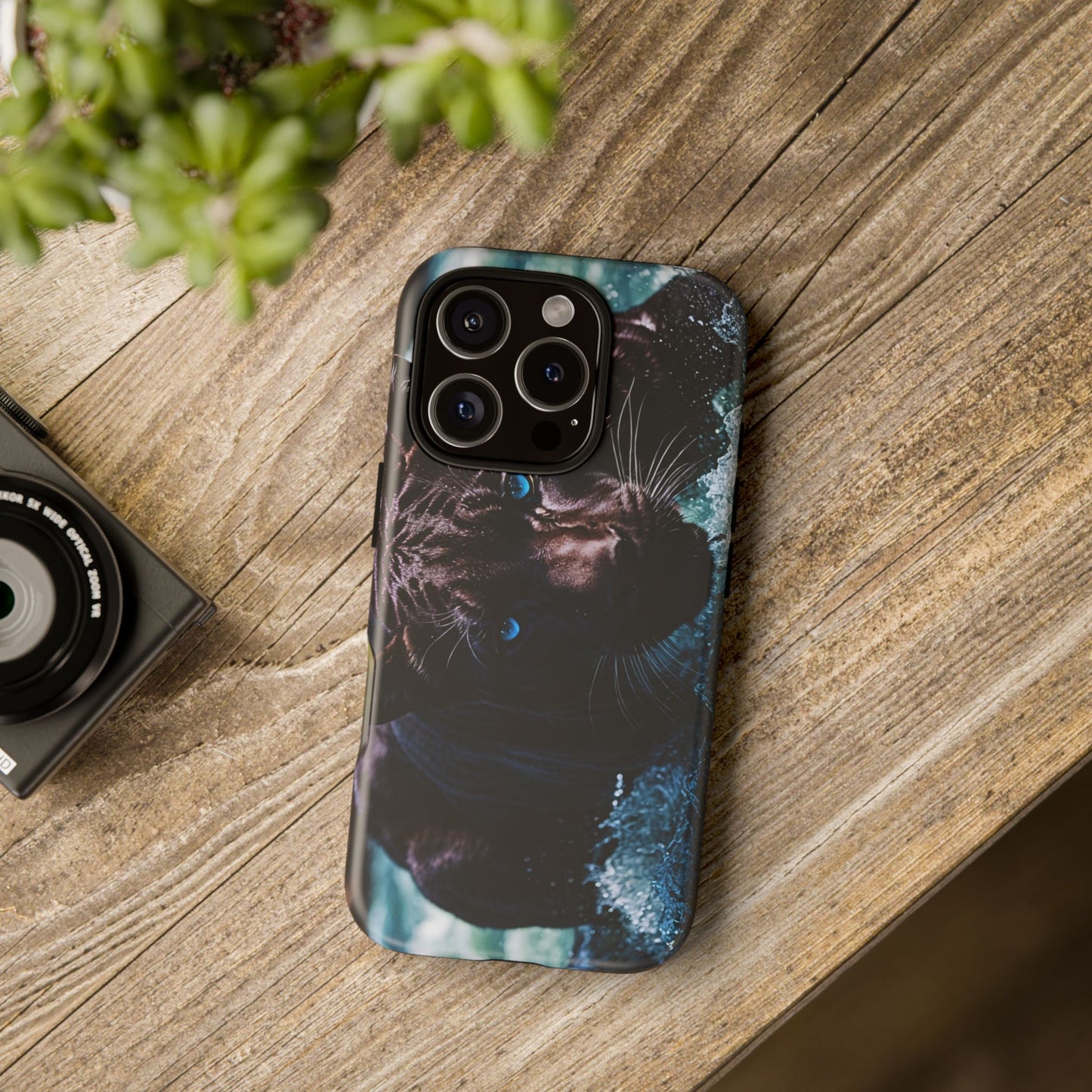 Black Jaguar Phone Case – Majestic Wildlife Design with Water Reflection, Durable Protective Cover