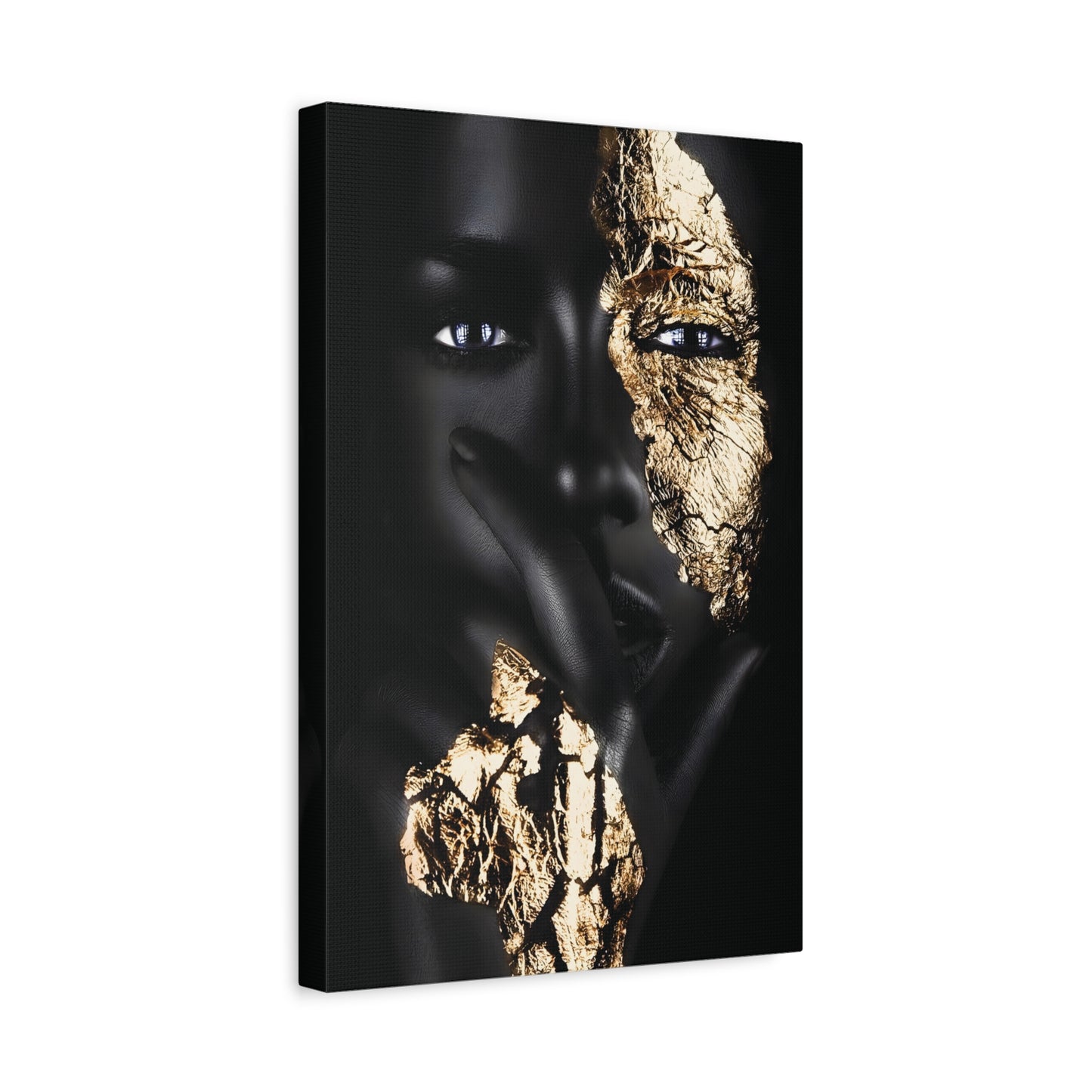 Elegant Afro Black & Gold Art Canvas Print, Wall Decor, Art for Living Room, Modern Home Aesthetic, Gift for Art Lovers, Unique Canvas Artwork