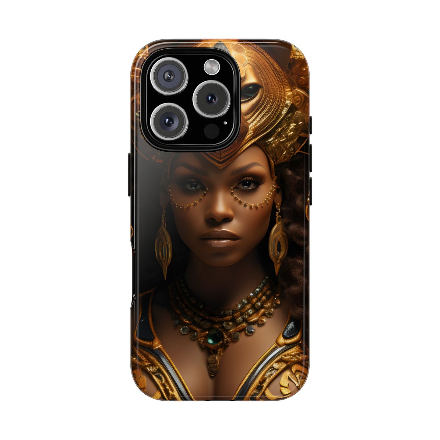 African Beauty in Golden Ceremonial Outfit Phone Case – Elegant Cultural Art Design, Stylish Protective Cover