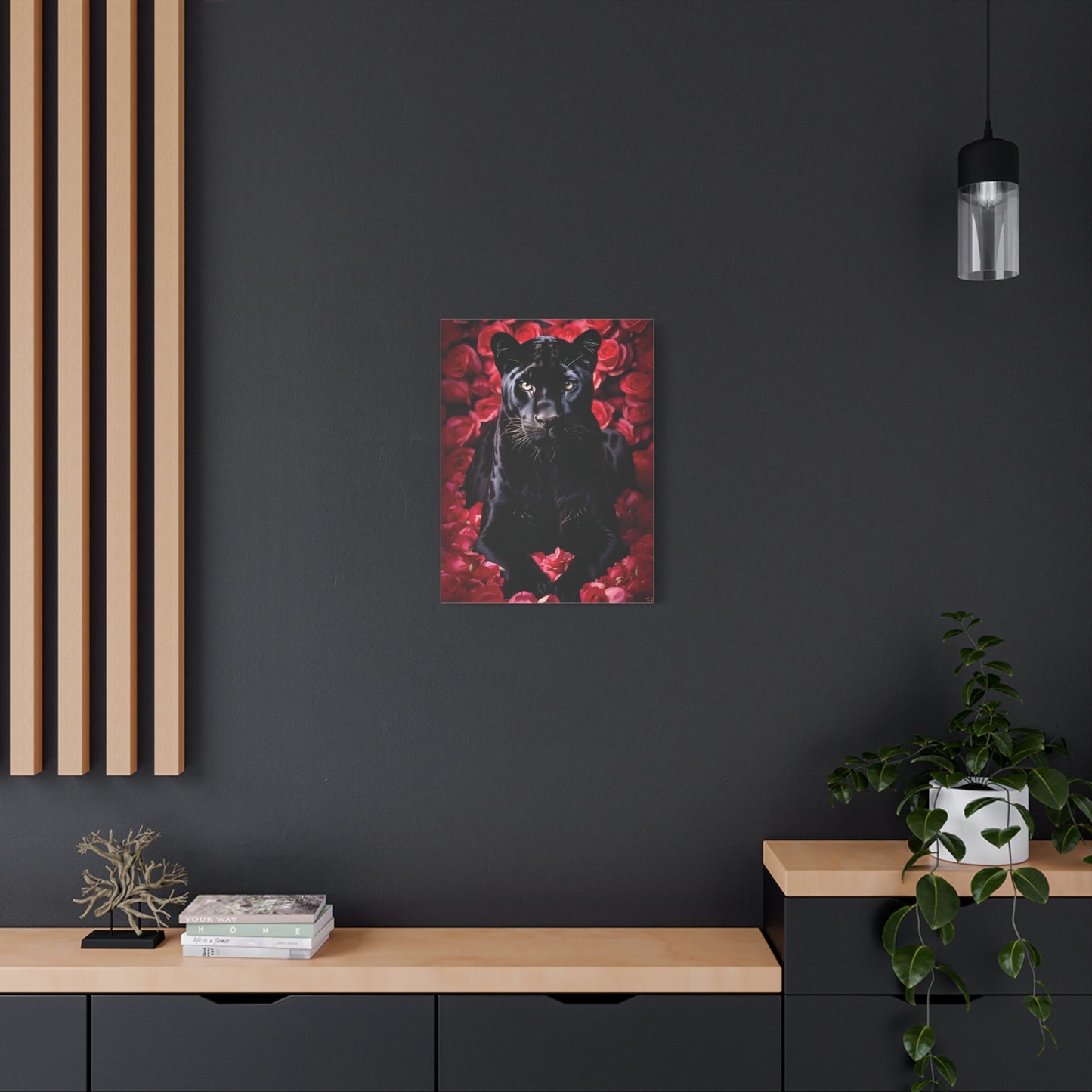 Black Panther Rose Art Canvas, Wall Decor for Animal Lovers, Unique Home Decor, Gift for Her, Nature Lover Wall Art, Floral Canvas Print