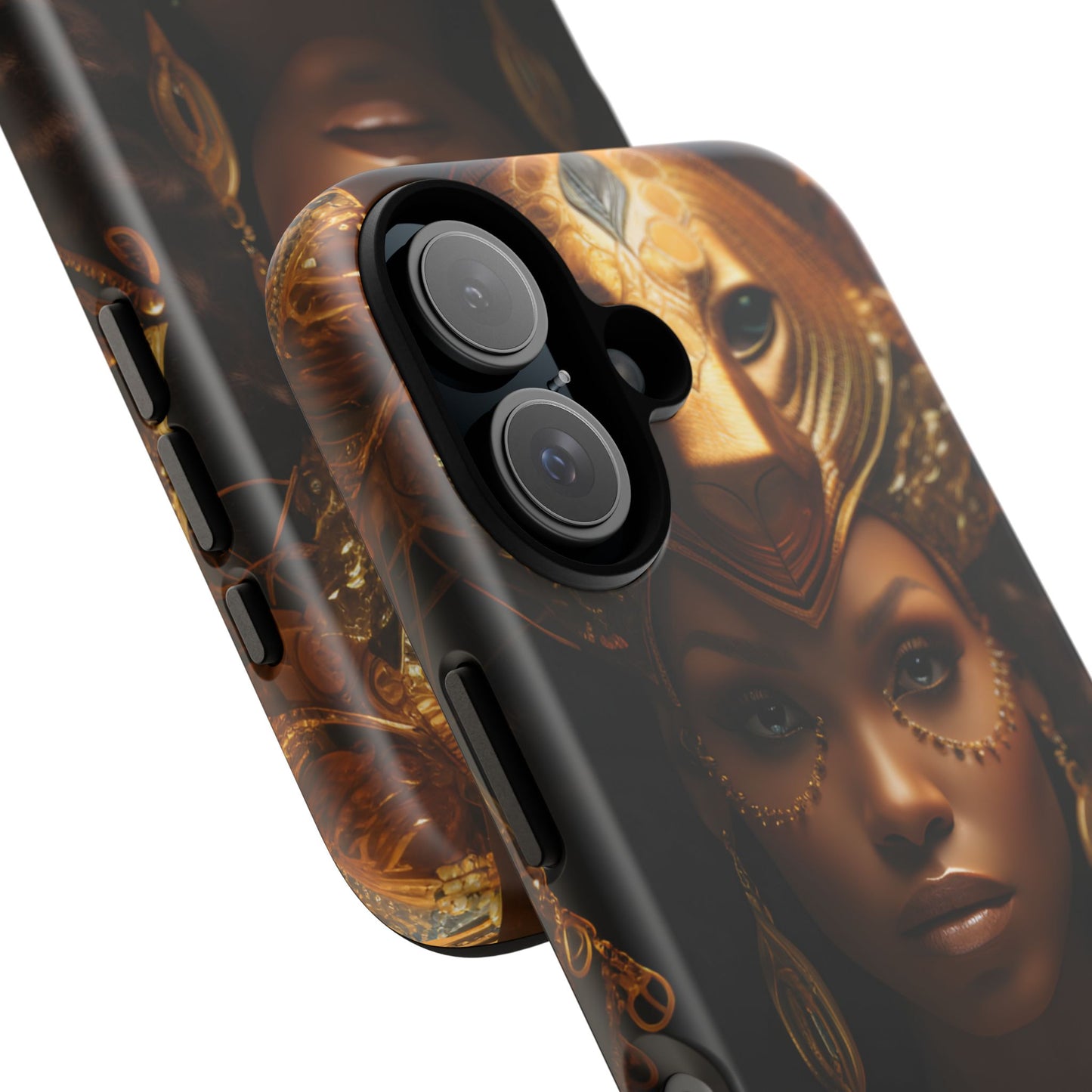 African Beauty in Golden Ceremonial Outfit Phone Case – Elegant Cultural Art Design, Stylish Protective Cover